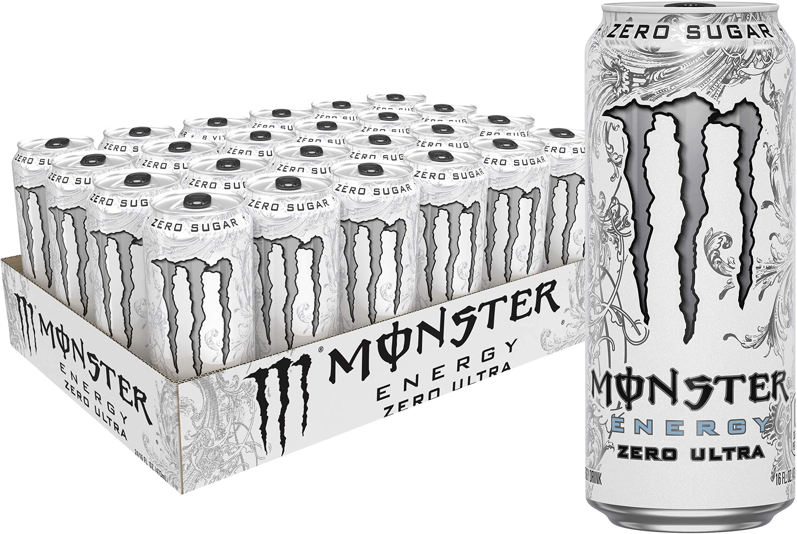 Monster Energy Zero Ultra, Sugar Free Energy Drink, 16 Ounce (Pack of 24)