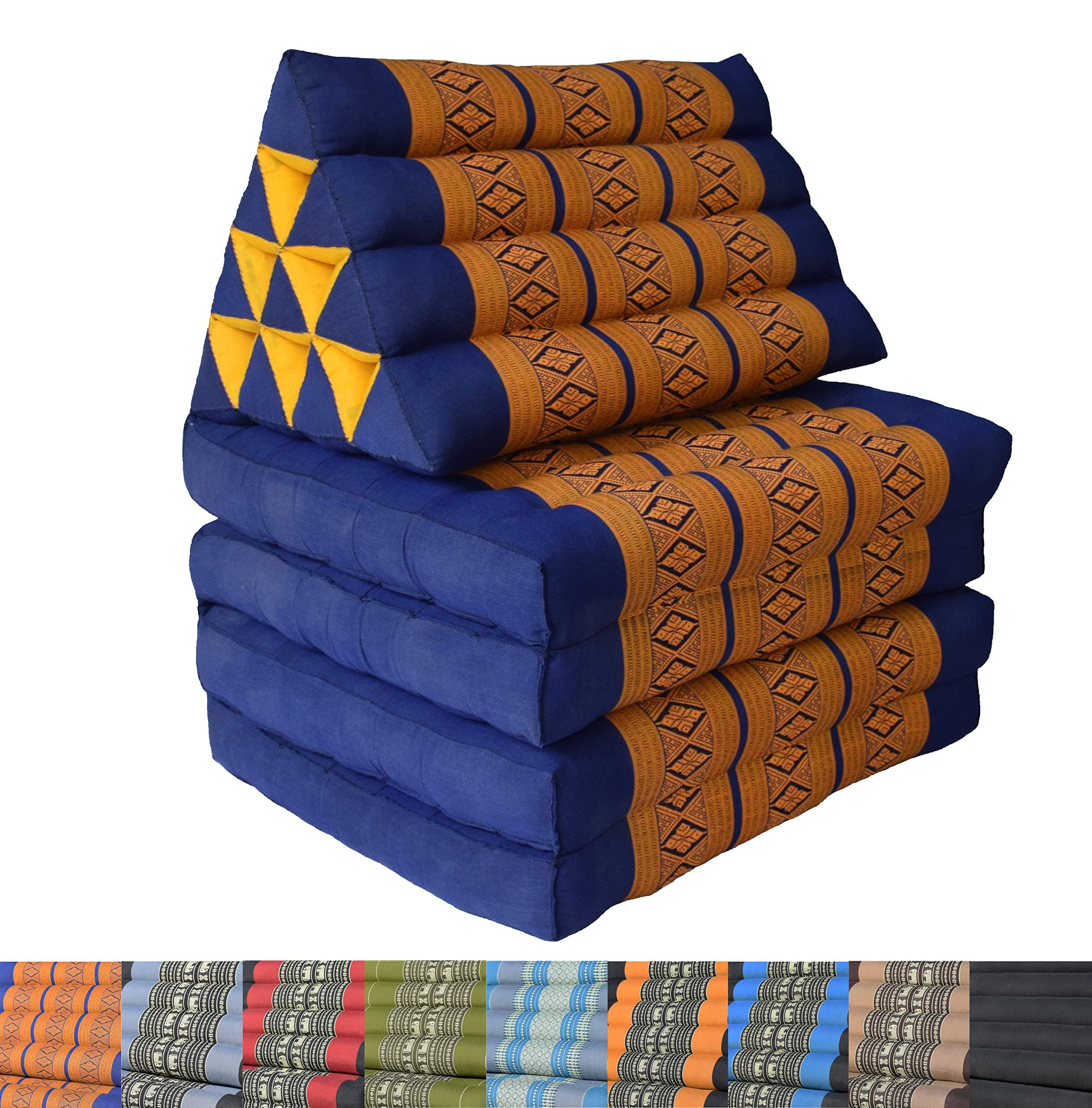 Extra Long Thai Triangle Pillow Lounger Moon Kwan - Original 4 Mat Blue/Orange