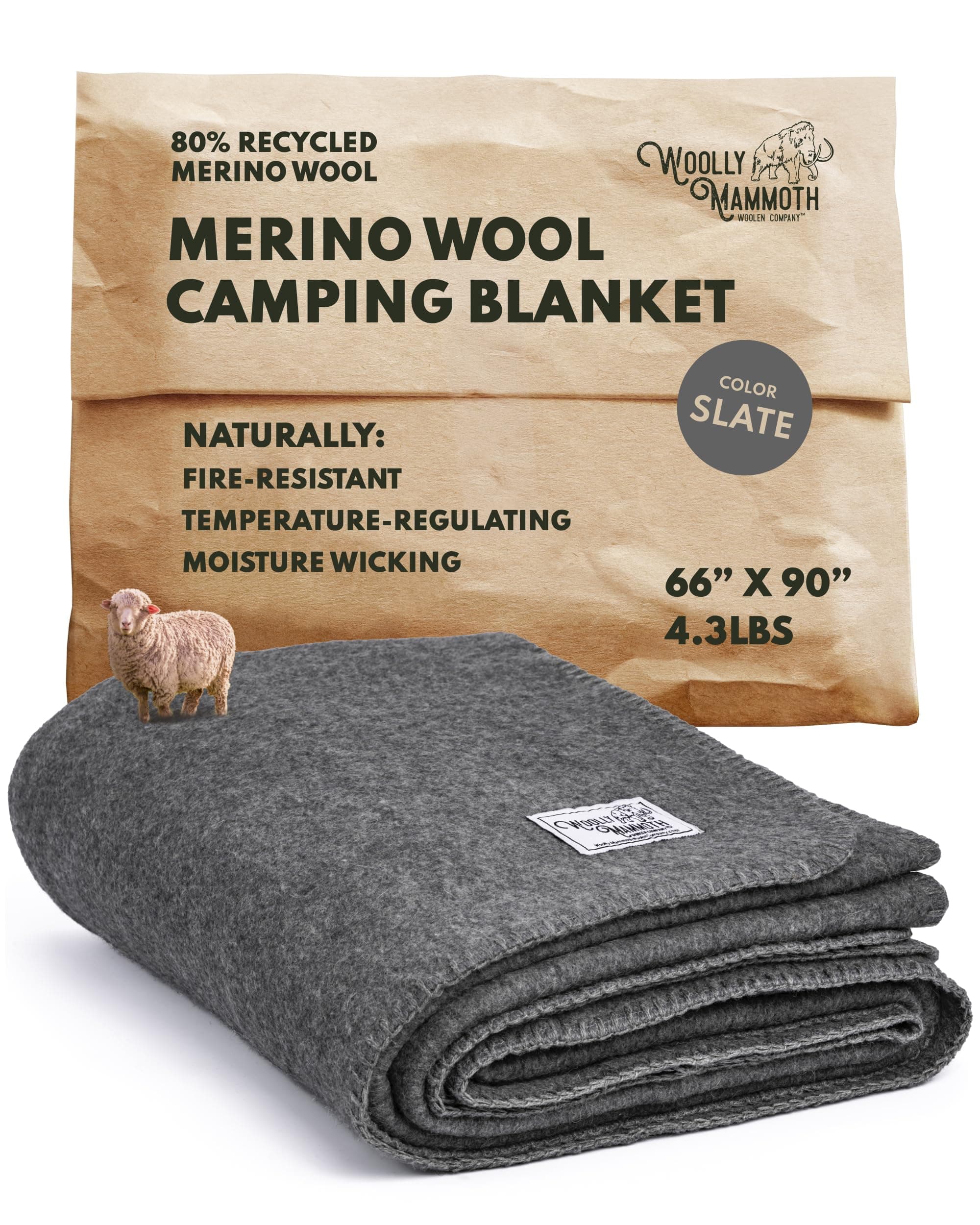 Woolly Mammoth Woolen Company Explorer Collection Wool Blanket (Gray) 141 [Parallel Import]