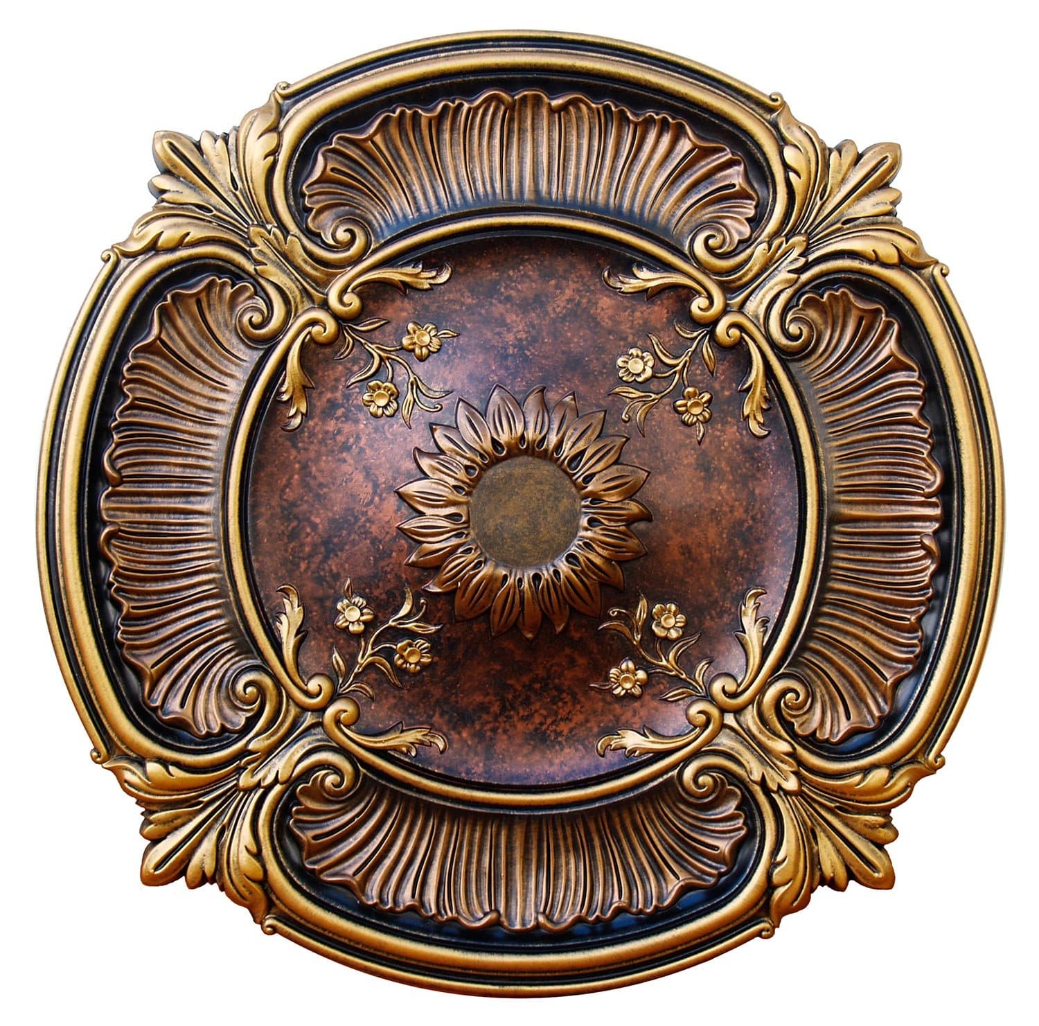 Fine Art Deco "Spring Dreams" Hand Painted Ceiling Medallion 30 In. Finished in Gold, Bronze and Copper