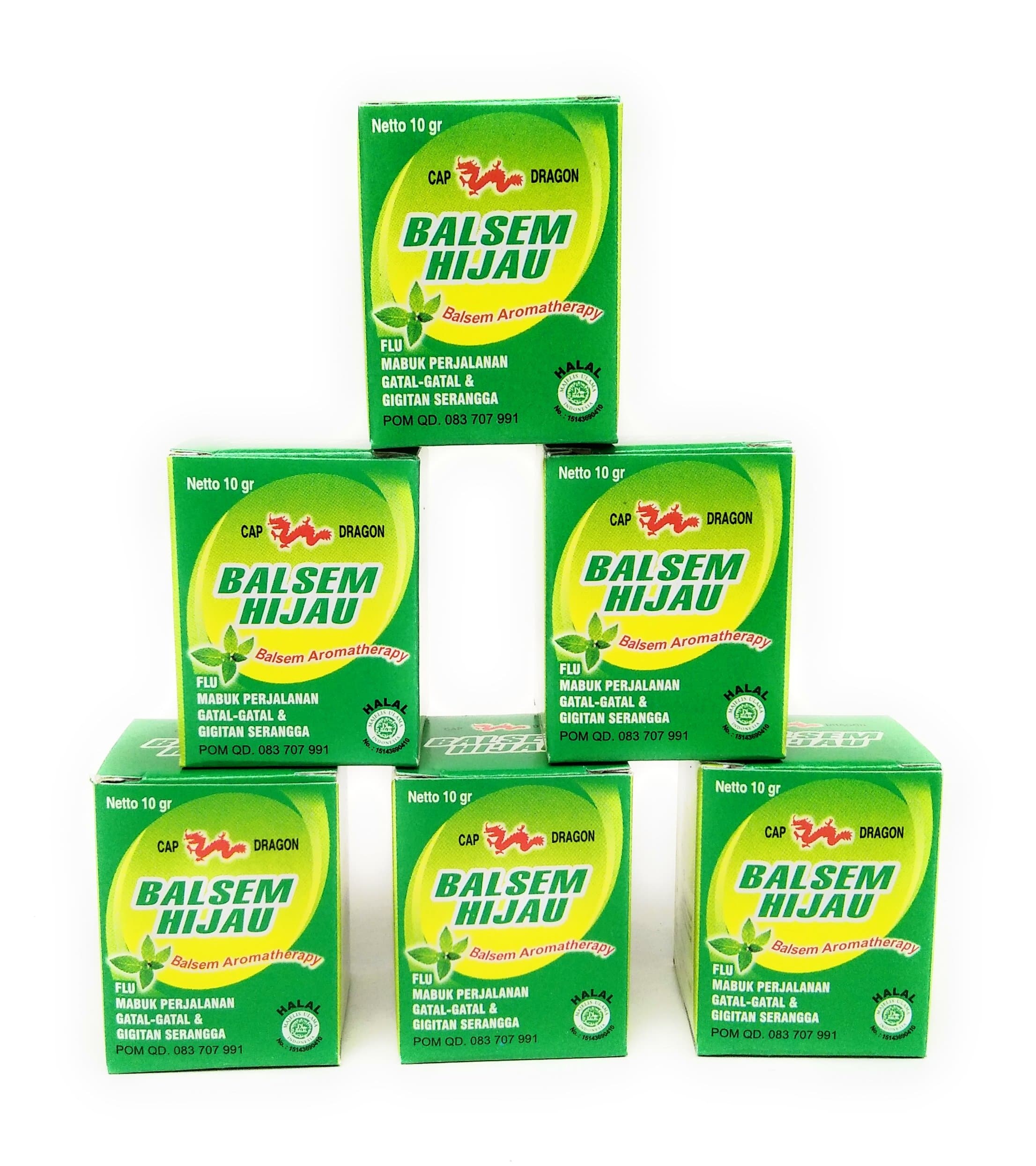 Balsem Gosok Hijau Green Balm, 10 Gram (Pack of 6)