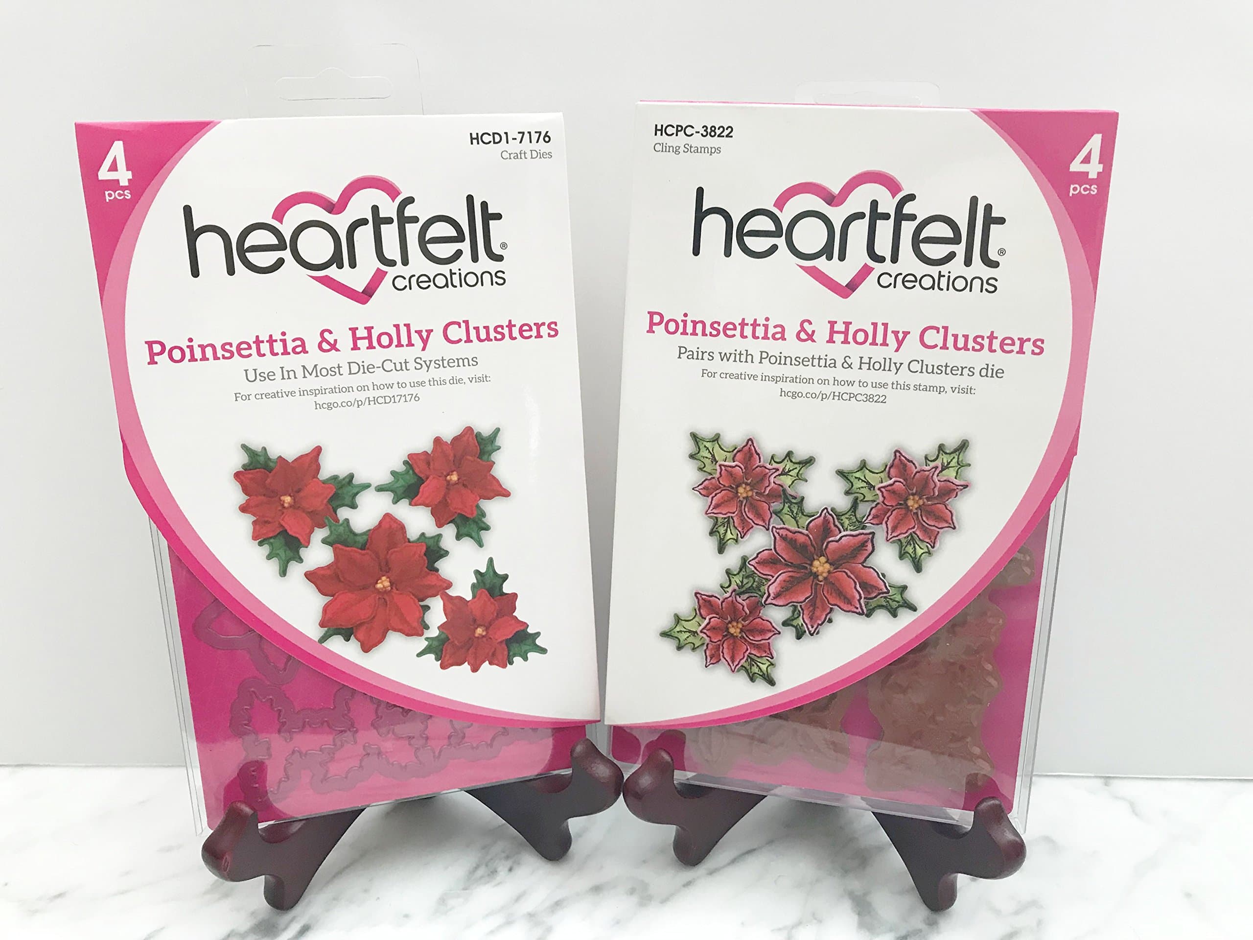 Bundle Heartfelt Creations Dies+Stamp Set ~ Poinsettia & Holly Clusters, HCD1-7176+HCPC3822