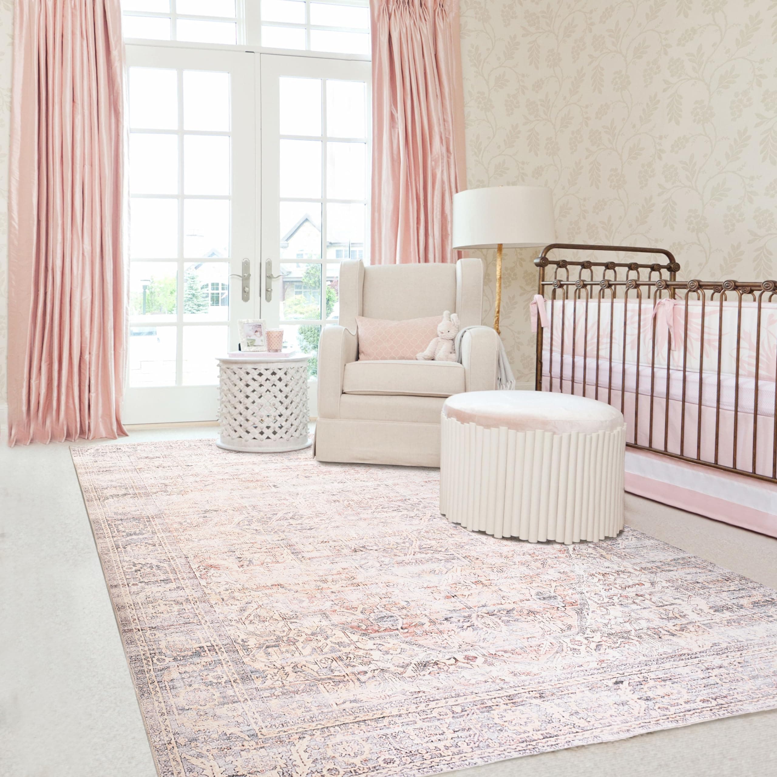 BILEEHOMENursery Rug Girl Baby,Boho Neutral Washable Soft 6x9 Area Rug for Bedroom,Pink and Grey