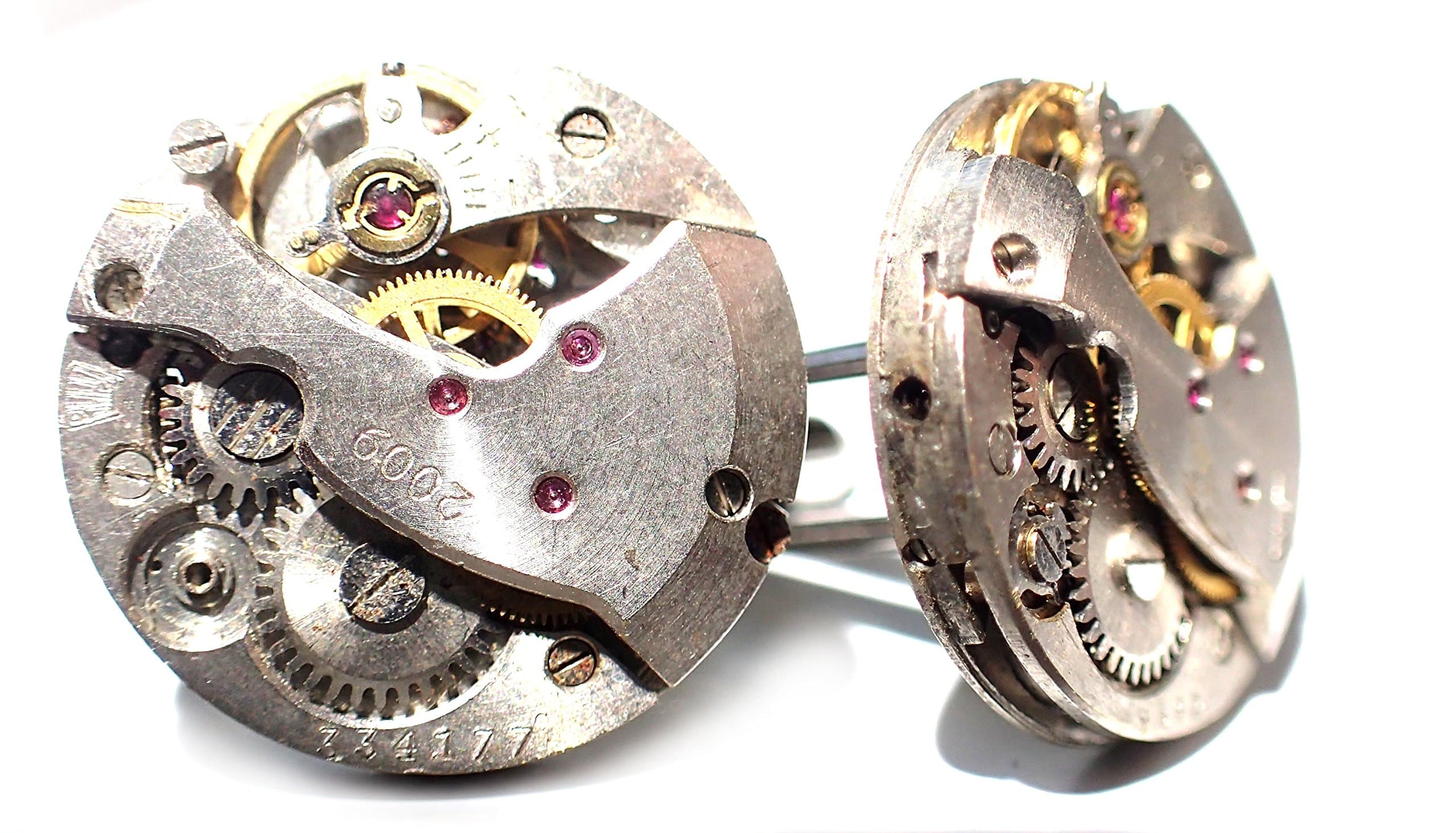 Steampunk Watch movement cufflinks Old Vintage Mechanical watch movement with gears round watch movements 20mm Dia finished item SATISFACTION GUARENTEED!