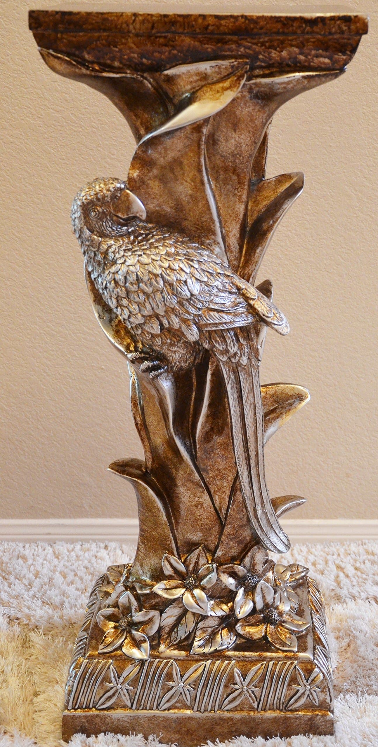 Floor Table Stand Furniture Pedestal Post Column Interior Decor Carved Parrot Statue Sculpture