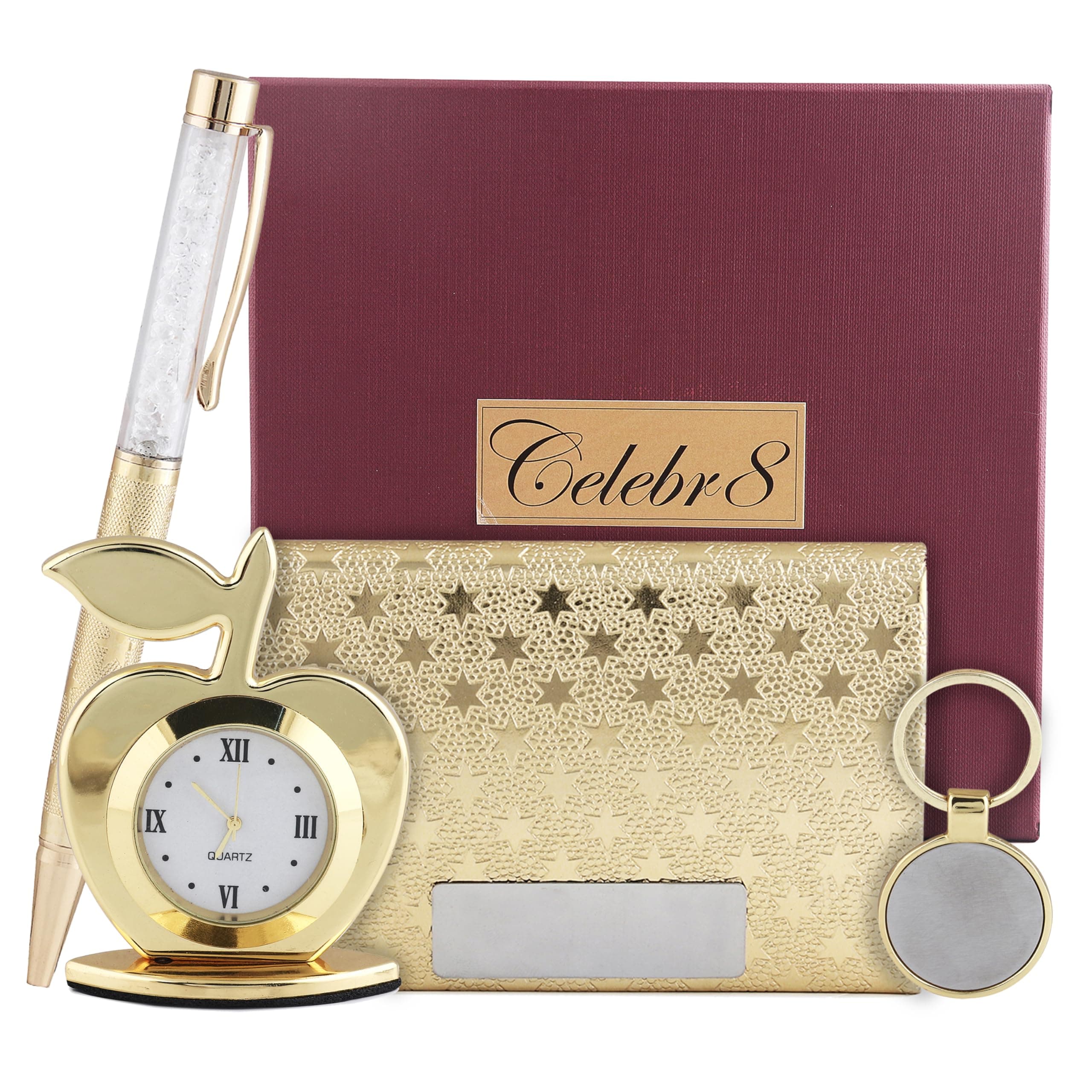 Celebr8 Christmas Premium Gifts for Men, Clock, Business/Credit/ATM Card Holder, Keyring & Pen, Wedding Gifts for Marriage, Gift for Husband, Xmas Gifts for Family, New Year Gift for Colleagues