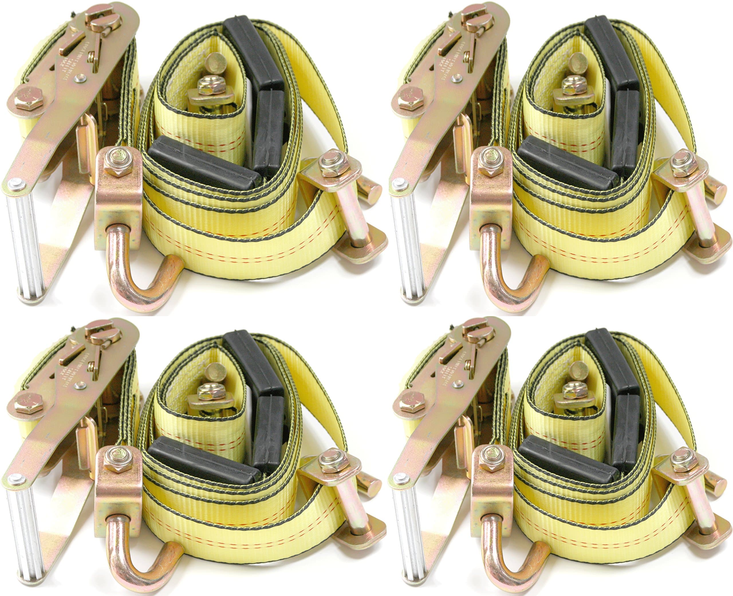 DKG STRAPS2" x10' Over The Tire DKG-321 Yellow Heavy Duty Swivel J Hook Wheel Strap Ratchet Car Hauler Trailer Carrier Tie Down (4 Pack)