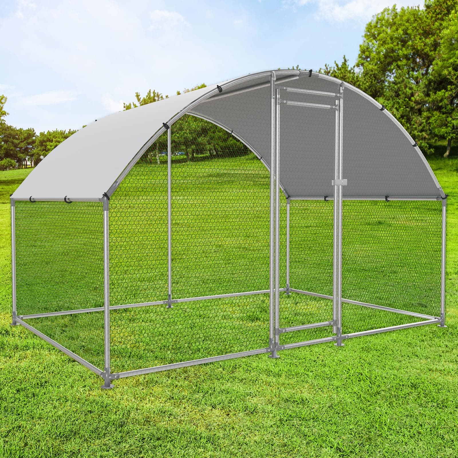 Large Metal Chicken Coop Walk-in Poultry Cage with Water-Resident and Anti-UV Cover Duck Rabbit Cat House Outdoor Chicken Run Pen with Round Roof