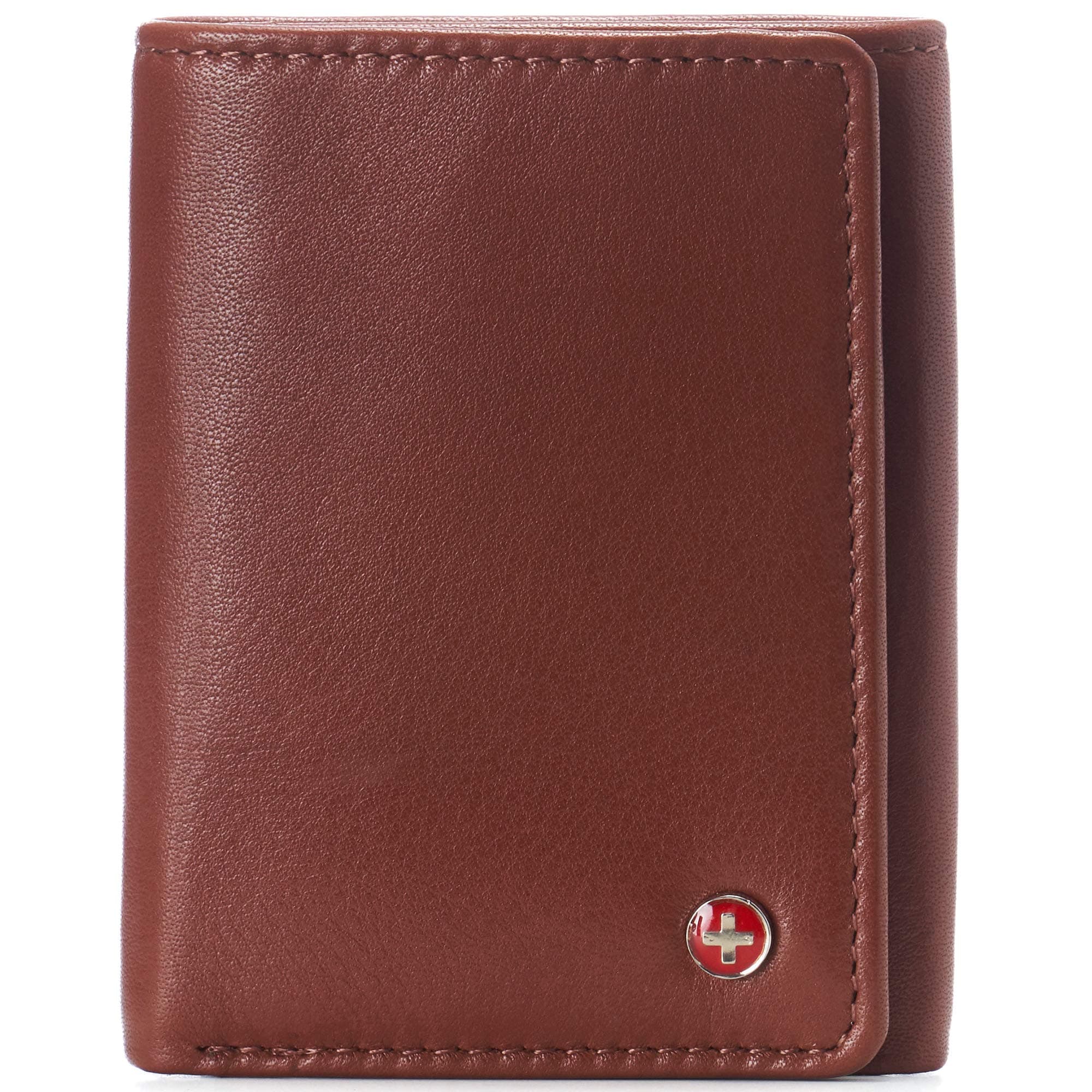 Alpine Swiss Men's Leon RFID Trifold Pocket Wallet - Genuine Leather Wallet for Men Slim Design with ID Window & Multiple Card Slots Classic RFID Safe Pocket Wallet in Gift Box, Tan, One Size, Trifold