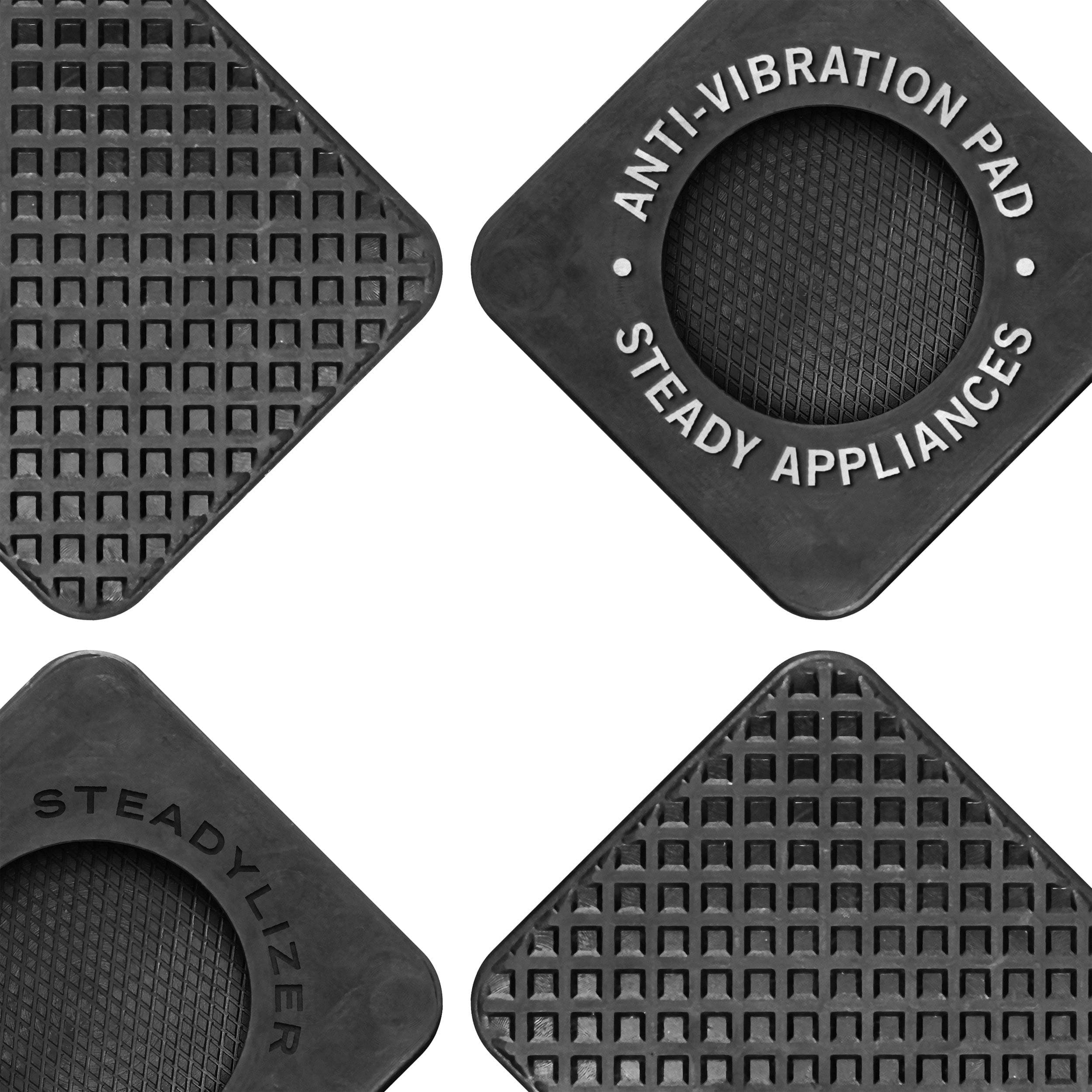 Anti Vibration Pads for Washing Machine - 4pc - Prevent Your Washer and Dryer from Walking and Reduce Noise - High Friction Hard Wearing Square Rubber Foot Pads - by Steadylizer