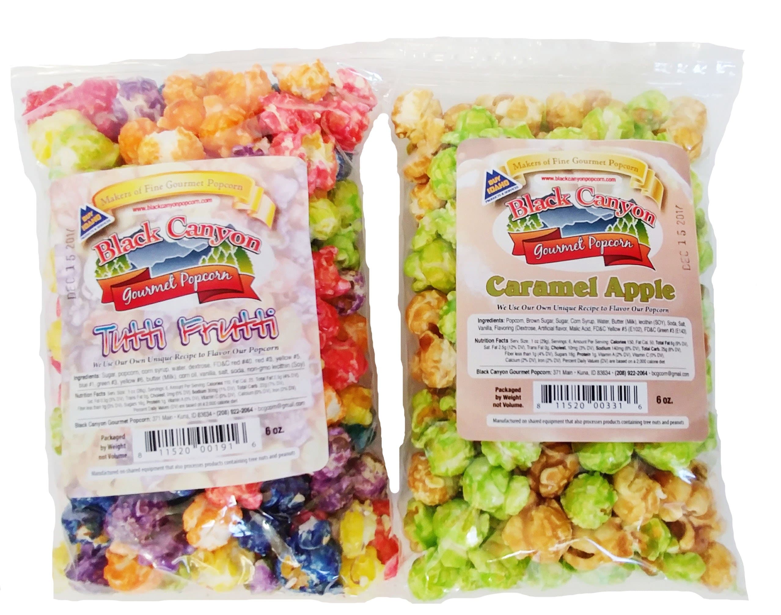 Gourmet Candy Flavored Rainbow Fruity Holiday Popcorn Mix - (2) 6oz Bags (Caramel Apple - Tutti Frutti)