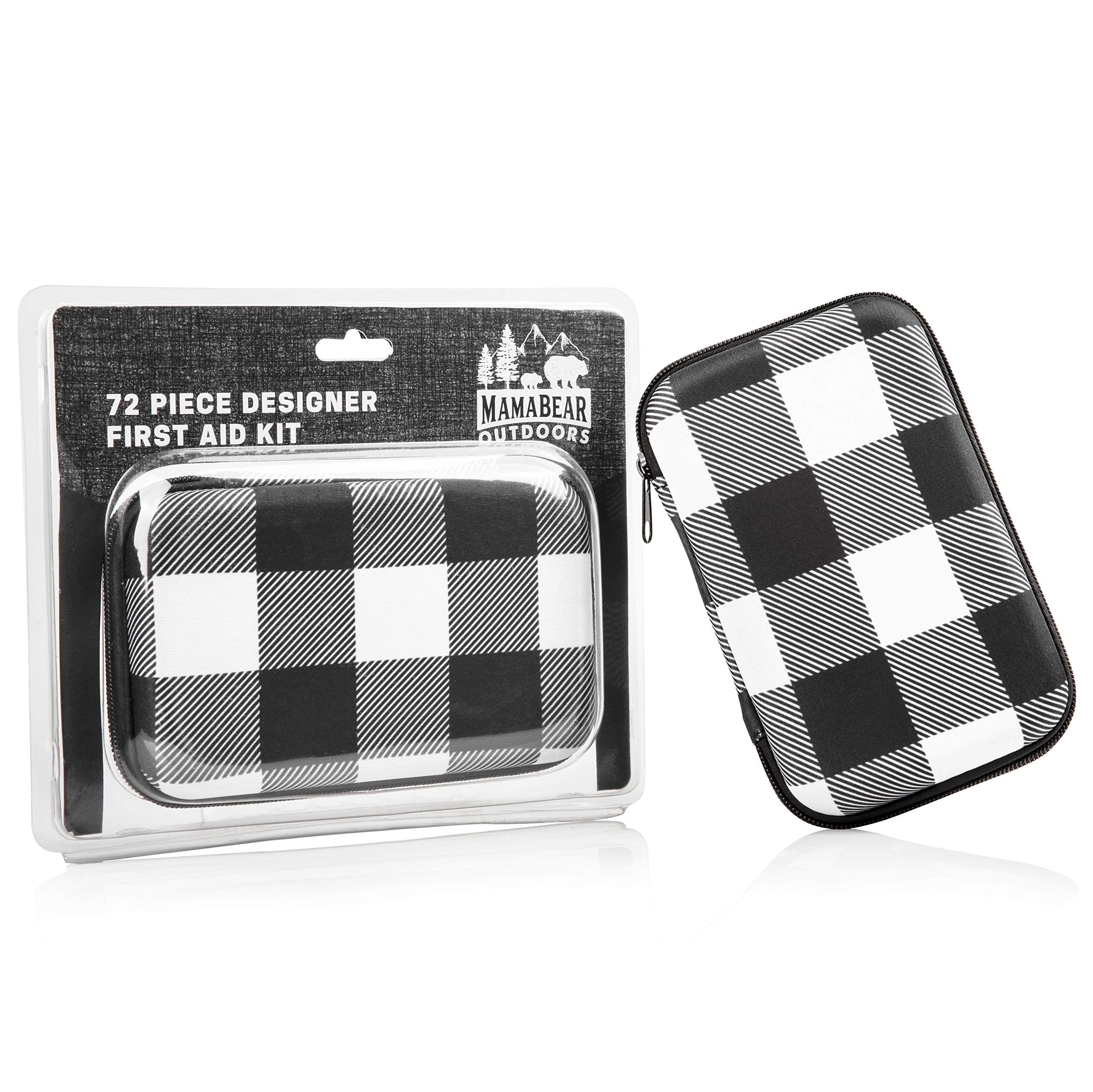 Emergency First Aid Kit and Supplies: Small Deluxe Travel Medical Kit for Car with Designer Fabric Case - Compact Design Great for Home, Vehicle, Camping or Hiking Trips - 6.3 x 4.9 x 1.7 Inches