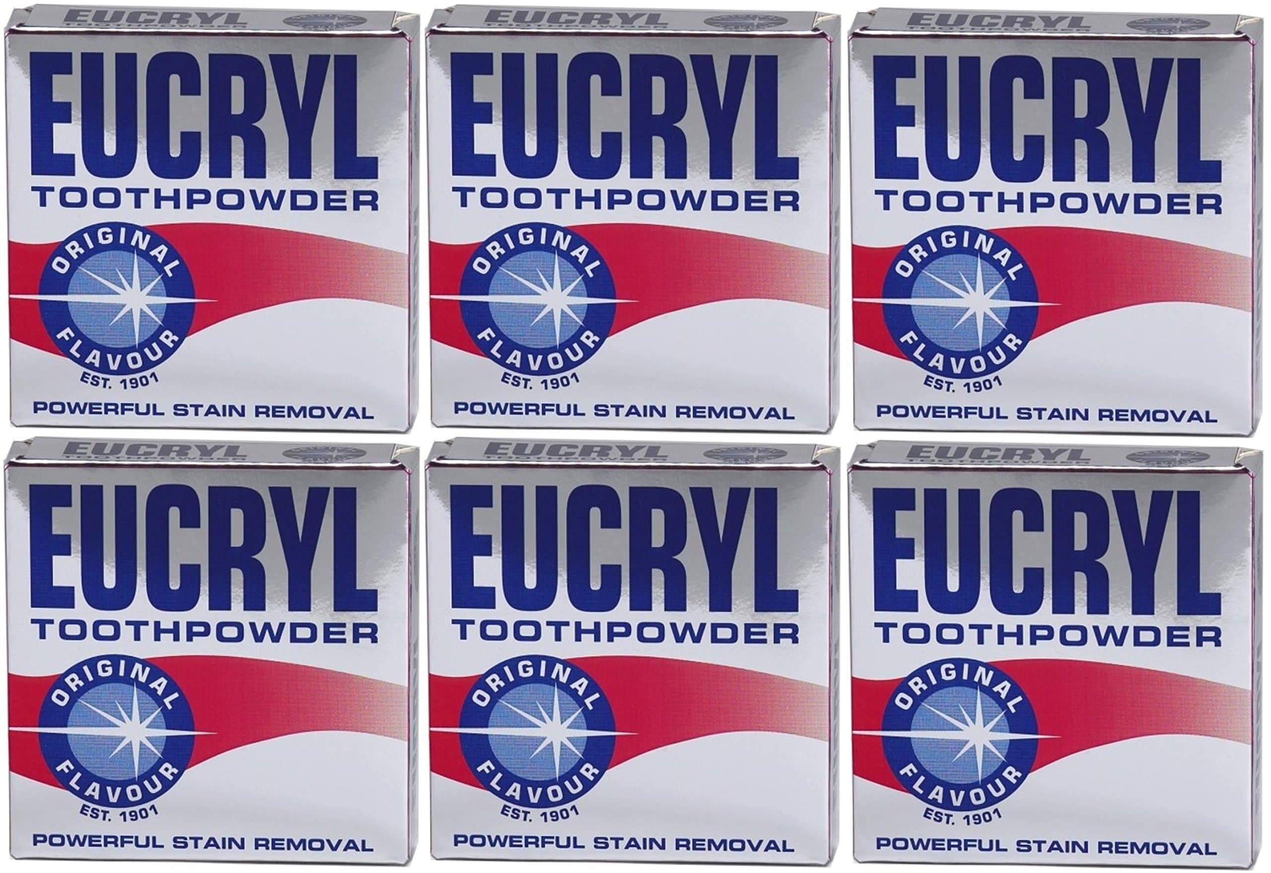 x6 Eucryl Smokers Tooth Powder Original 50g