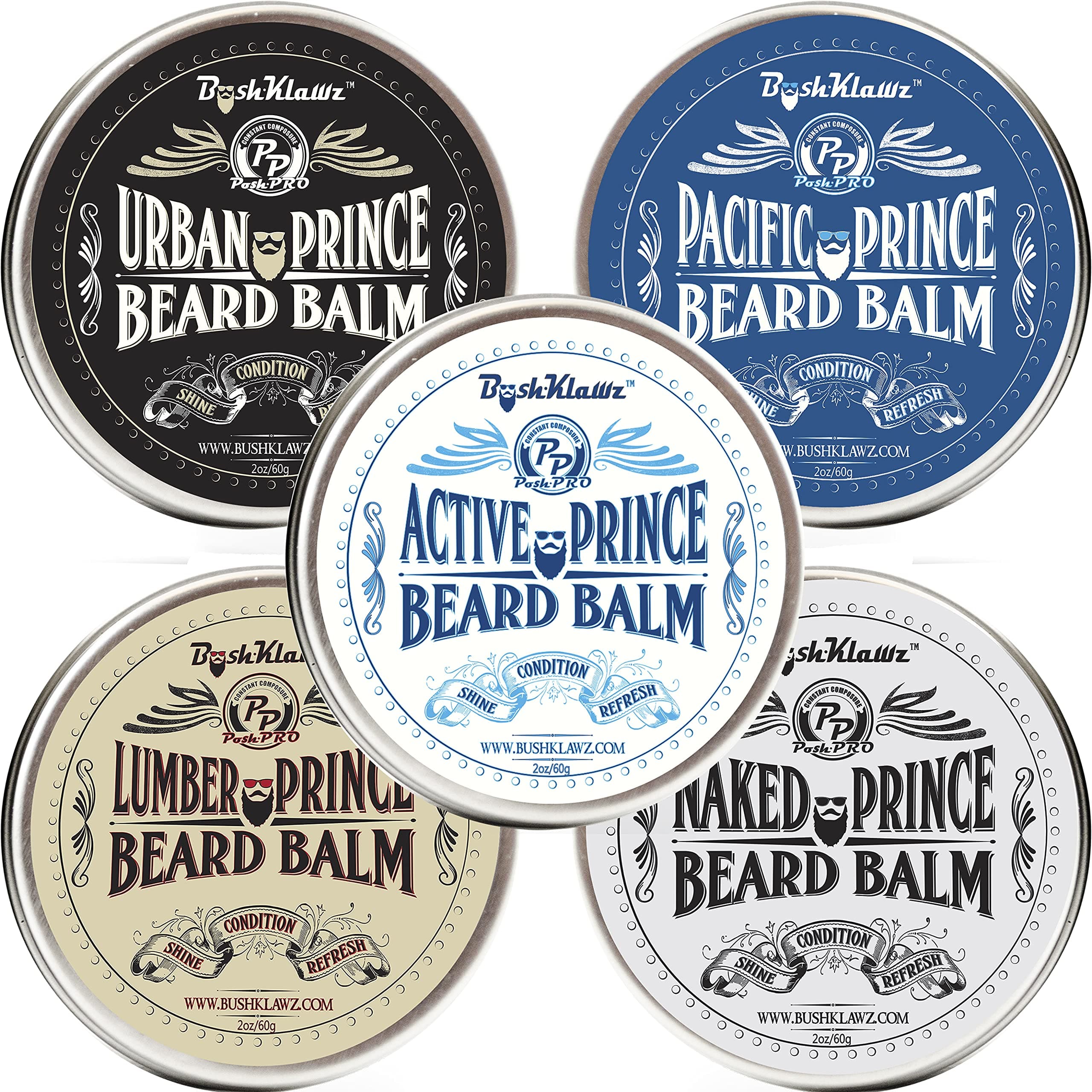Premium Prince Beard Balms Variety Set Pack Bundle of 5X Full Size Tins of Each of Our Prime Beard Balms Kit Best Gift for Men Christmas, Fathers Day, Friday, Monday Deals for Men