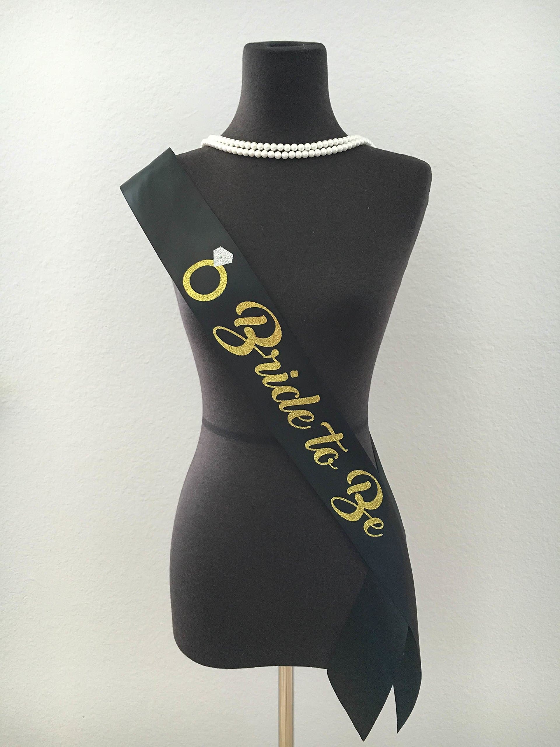 Bride to Be Black with Gold Glitter Satin Sash, Bridal Shower / Bachelorette Party Decorations - Premium Quality, Made in The USA