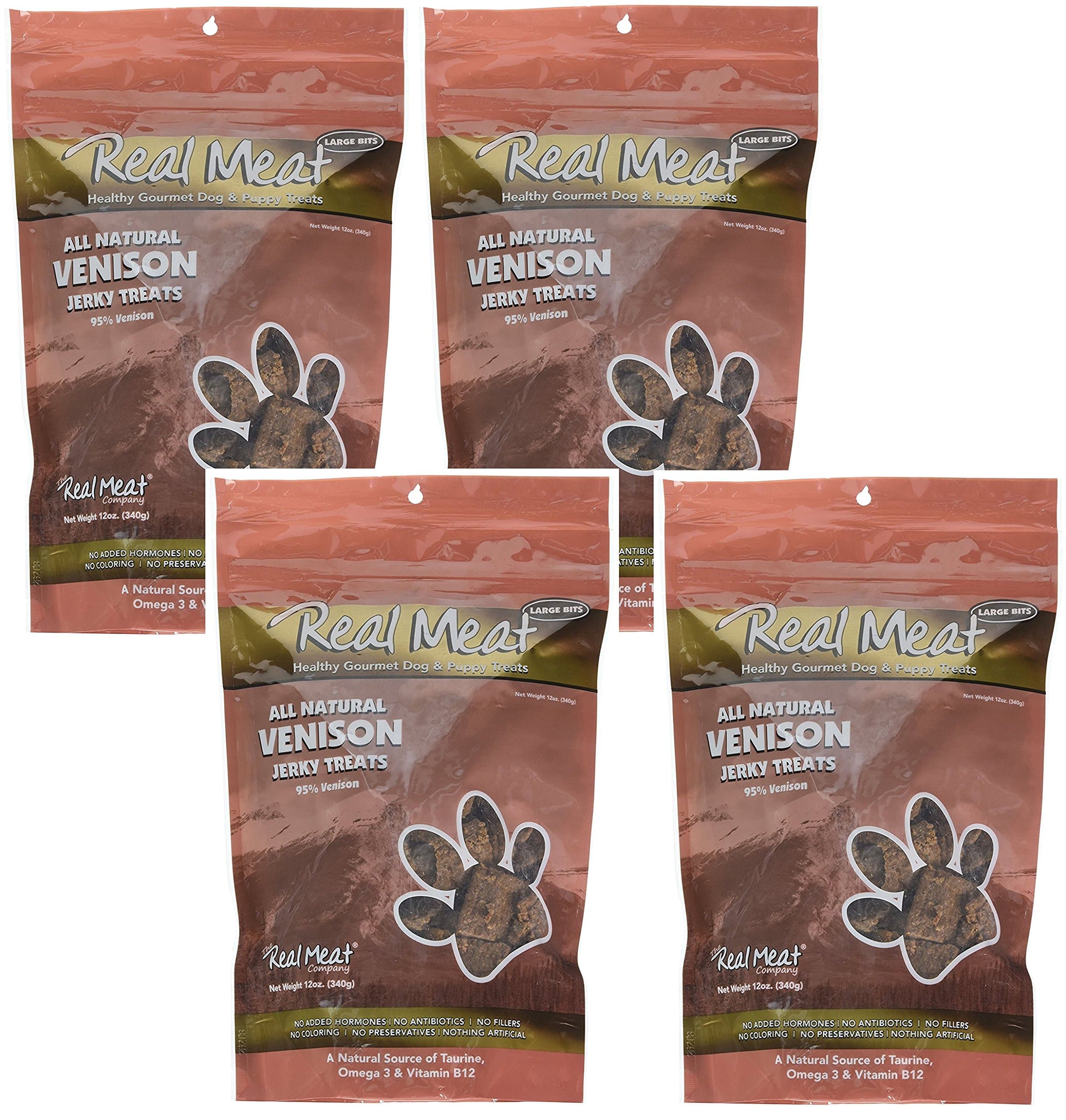 Real MeatDog Treats - Four 12oz Bag of Bite-Sized Air-Dried Venison Jerky for Dogs - Grain-Free Jerky Dog Treats Made up of 95% Human-Grade, Free-Range, Grass Fed Venison - All-Natural Dog Treats
