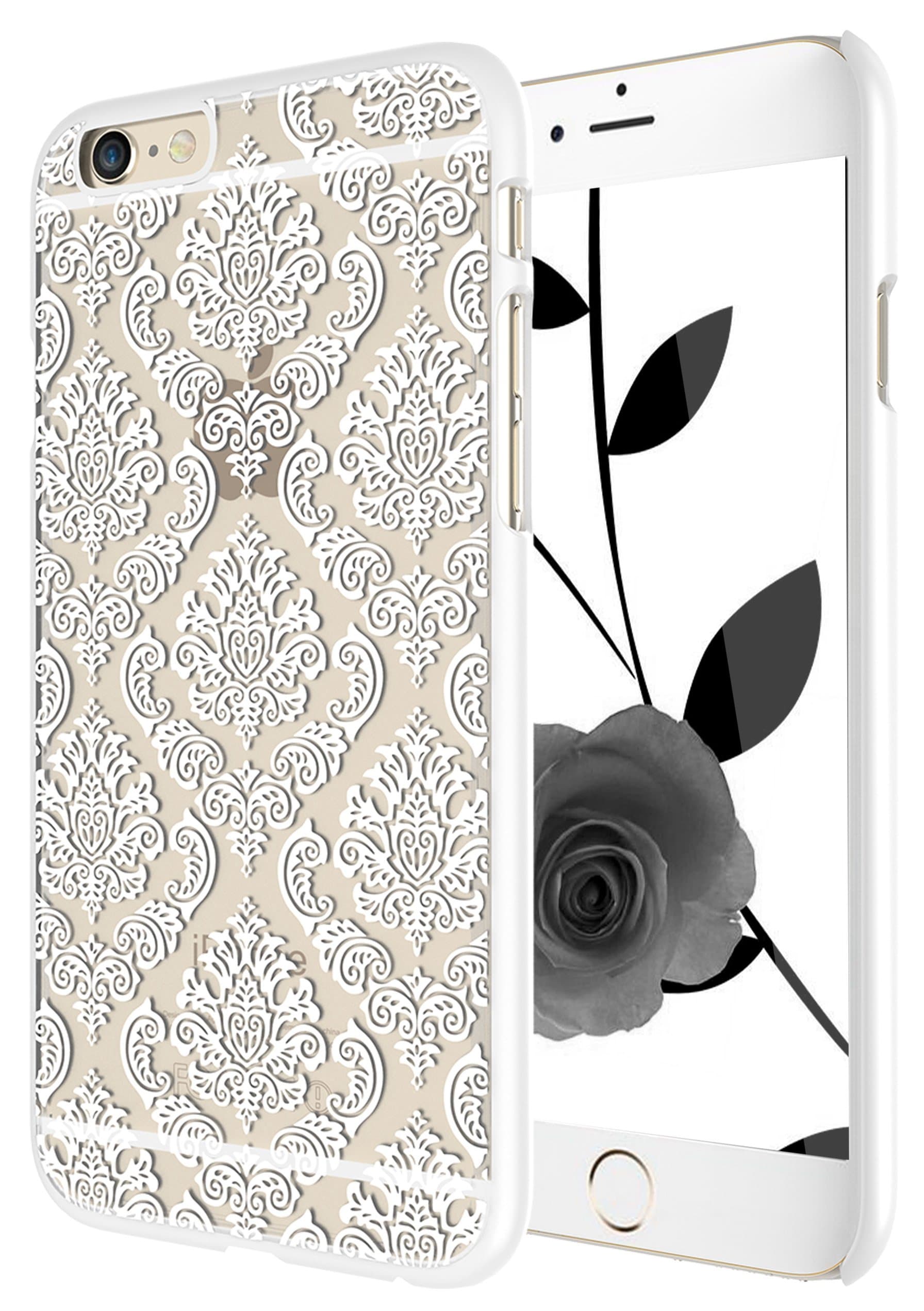 iPhone 6 Case, Style4U iPhone 6 [White] Flower Damask Design Slim Fit Case Cover for Apple iPhone 6 4.7 Inch with 1 Stylus and 1 HD Clear Screen Protector [White]