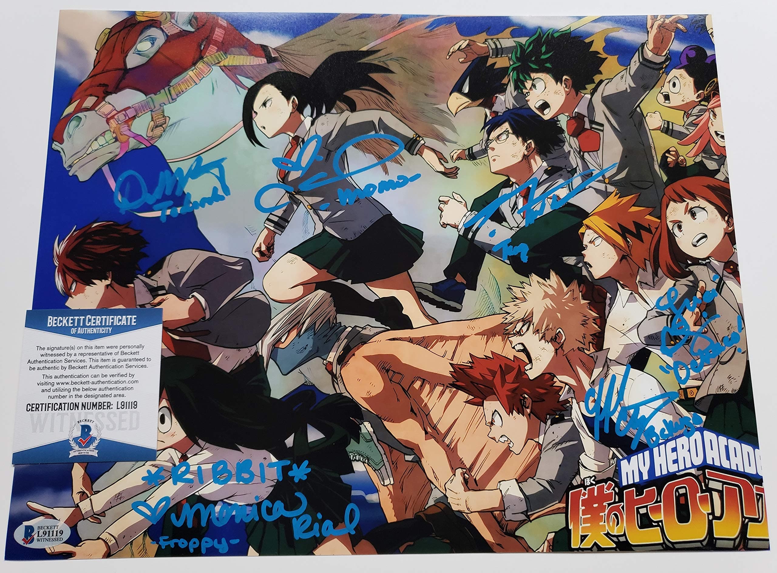 Clifford Chapin, Colleen Clinkenbeard, J Michael Tatum, Monica Rial, David Matranga, & Luci Christian autographed 11x17 Poster Photograph My Hero Academia Shoto Todoroki Ochaco Uraraka Tenya Iida Tsuyu Asui Momo Yaoyorozu Katsuki Bakugo Beckett