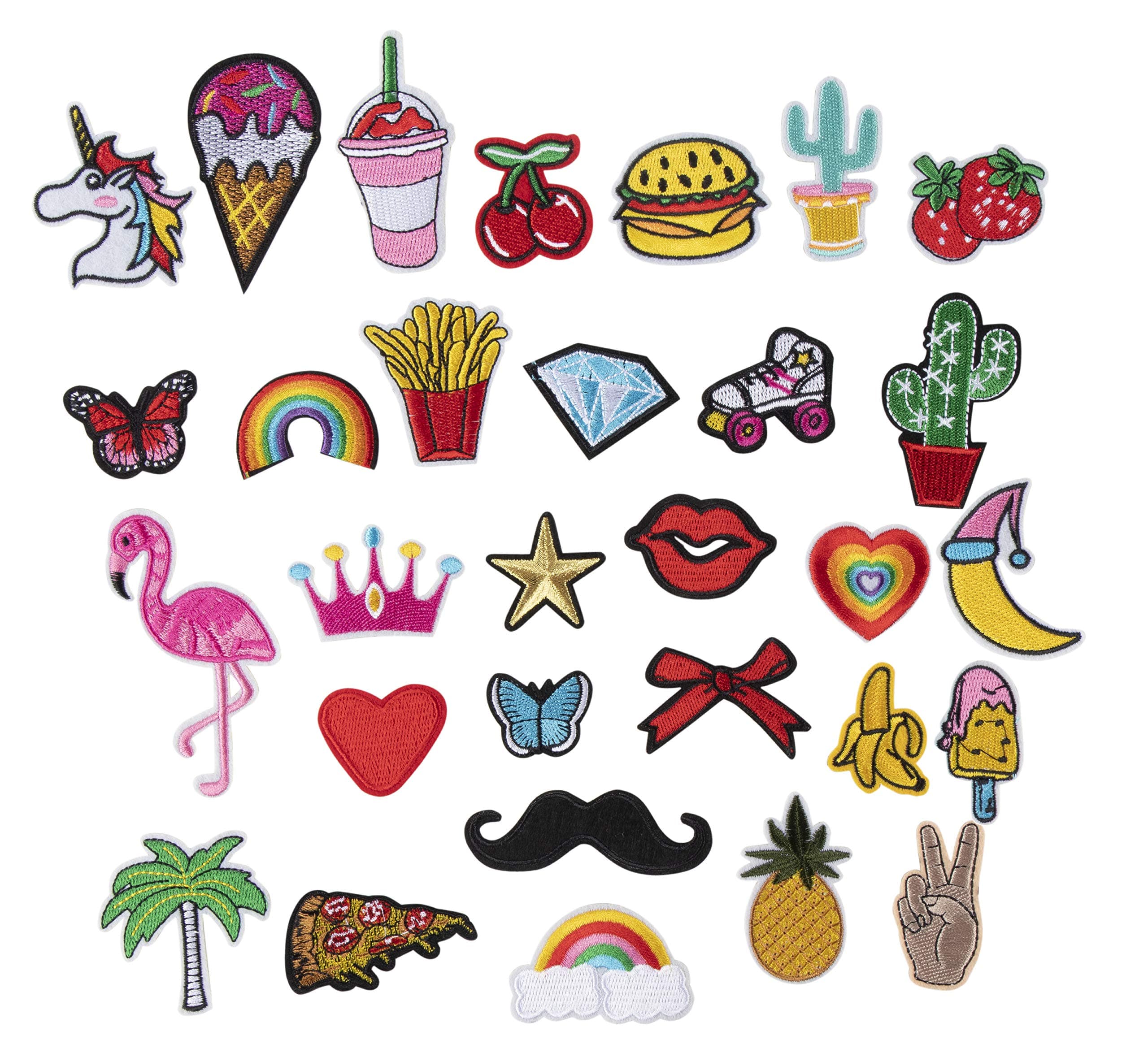 Assorted Iron On Patches for Clothing, Embroidering (30 Pieces)