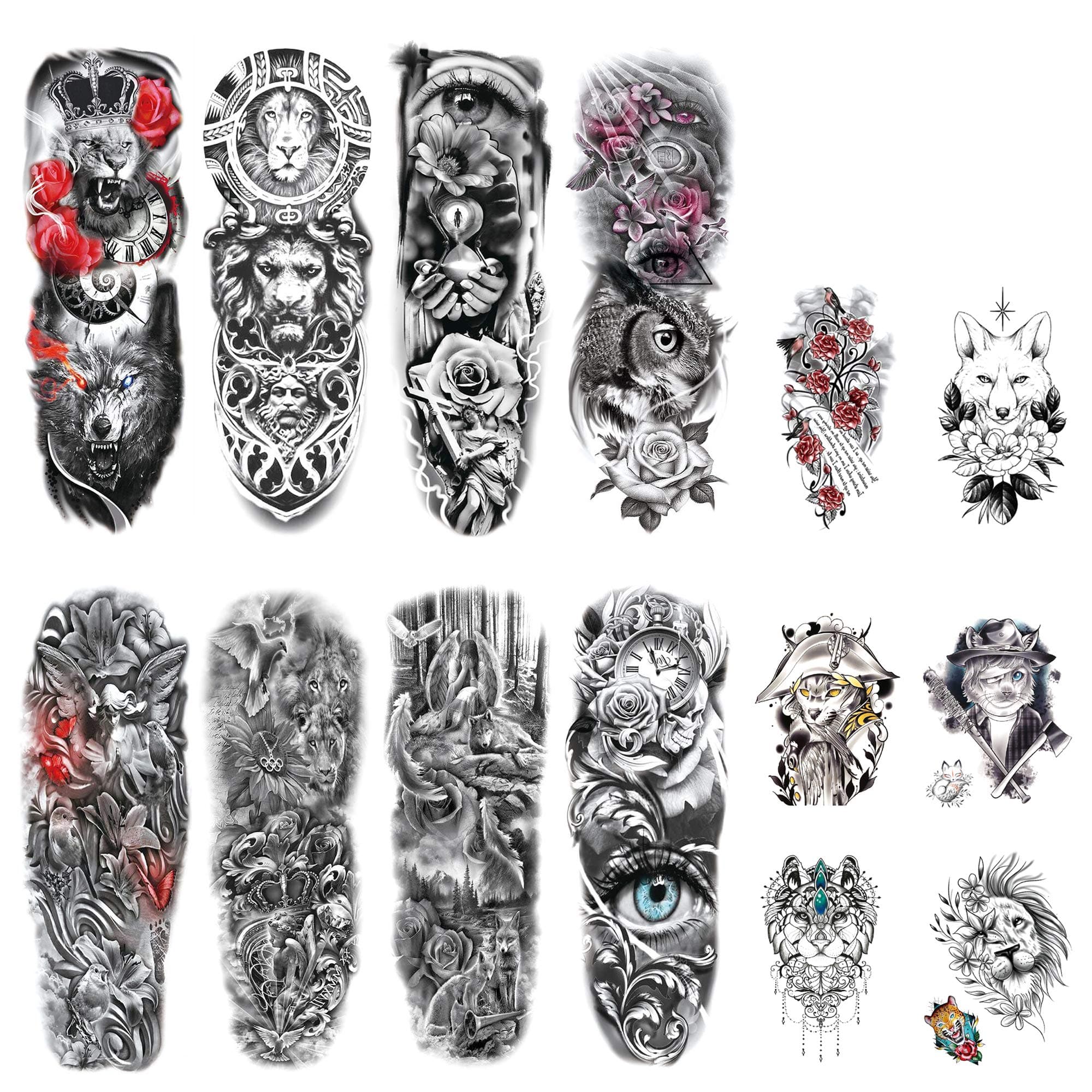 DaLin Extra Large Full Arm Temporary Tattoo Sleeve and Half Arm Fake Tattoos for Women Men, 14 Sheets (Collection 9)