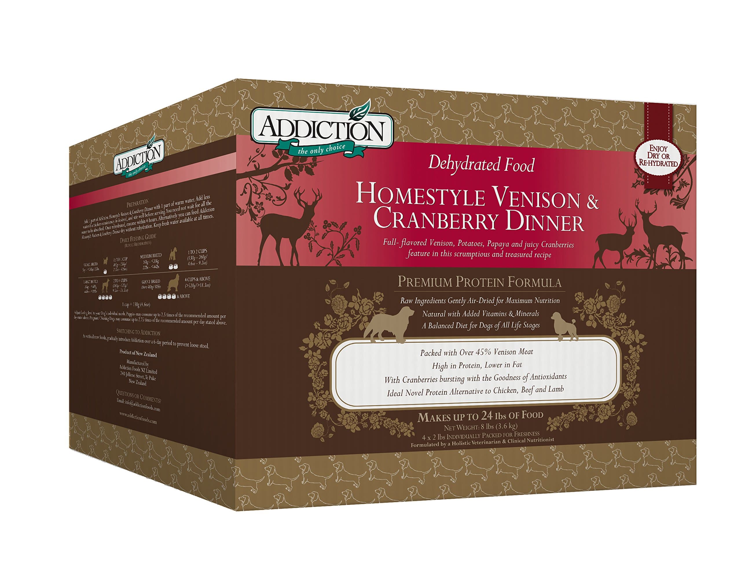 Addiction Pet Foods Addiction Homestyle Venison & Cranberry Filler Free Dehydrated Dog Food, 8 Lb.