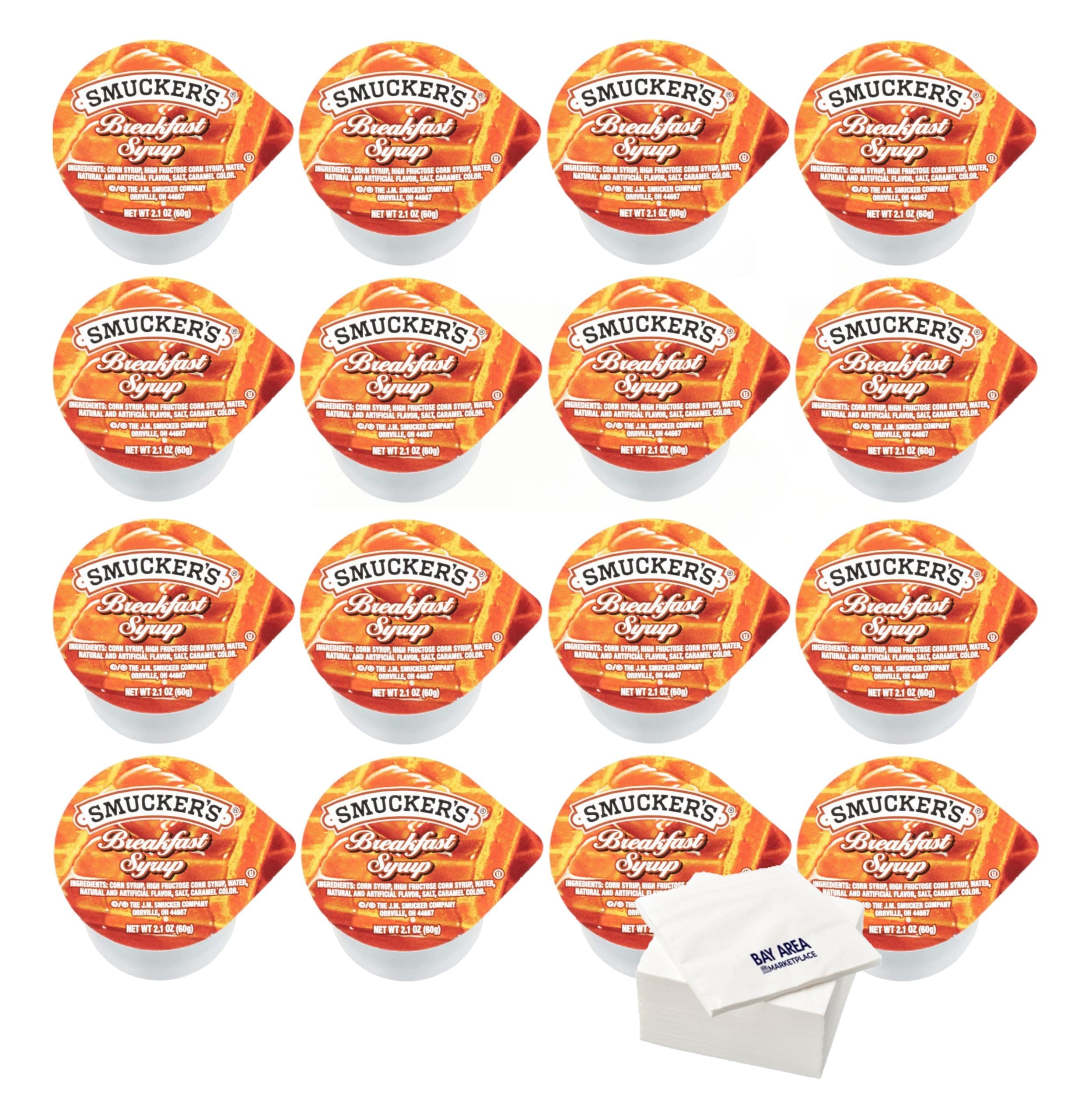Smucker's Breakfast Syrup, 2.1oz Cups, (Pack of 25) with Bay Area Marketplace Napkins