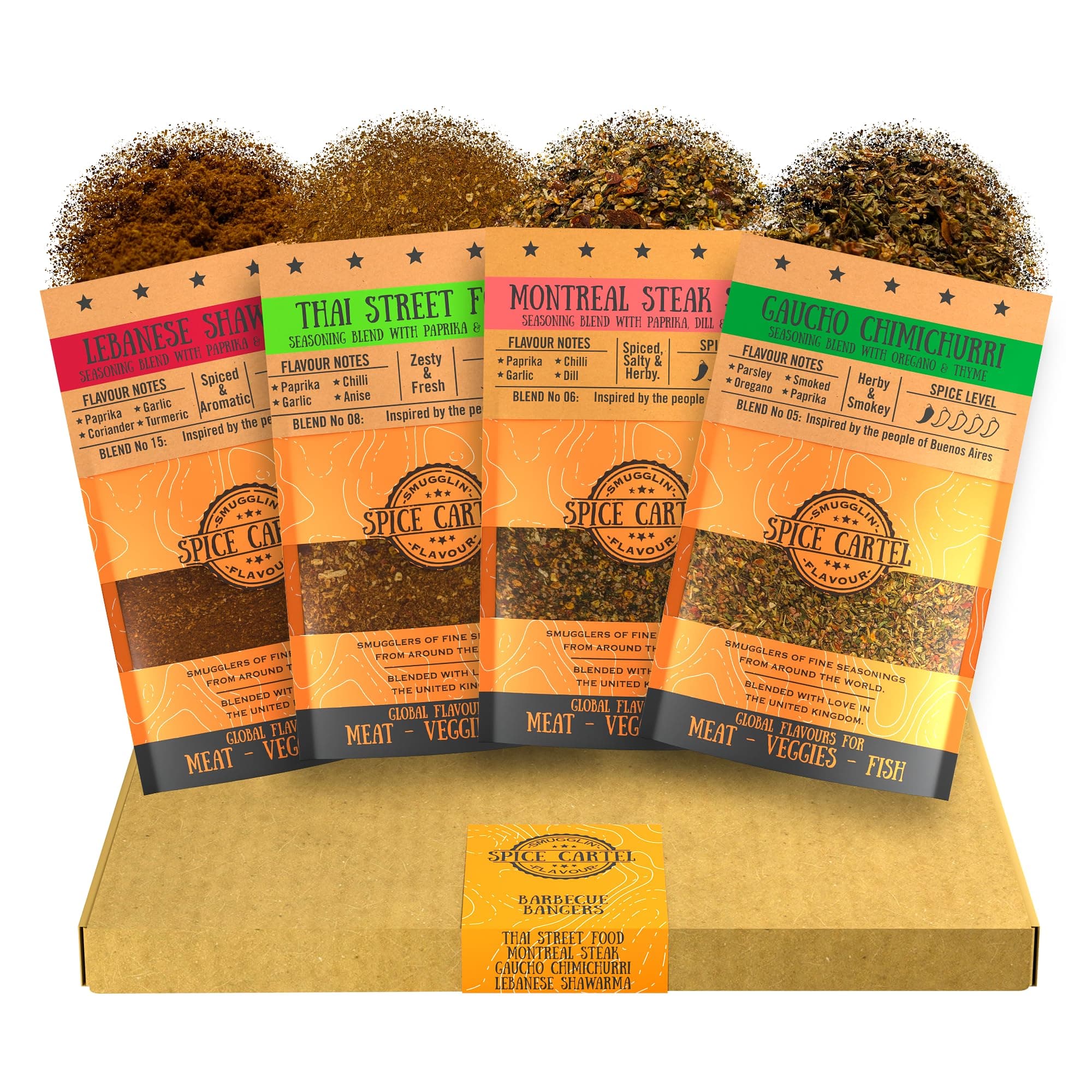 Barbecue Bangers Gift Box Collection of Rubs & Marinades for Seriously Tasty Barbecue, 4-35g Resealable Pouches