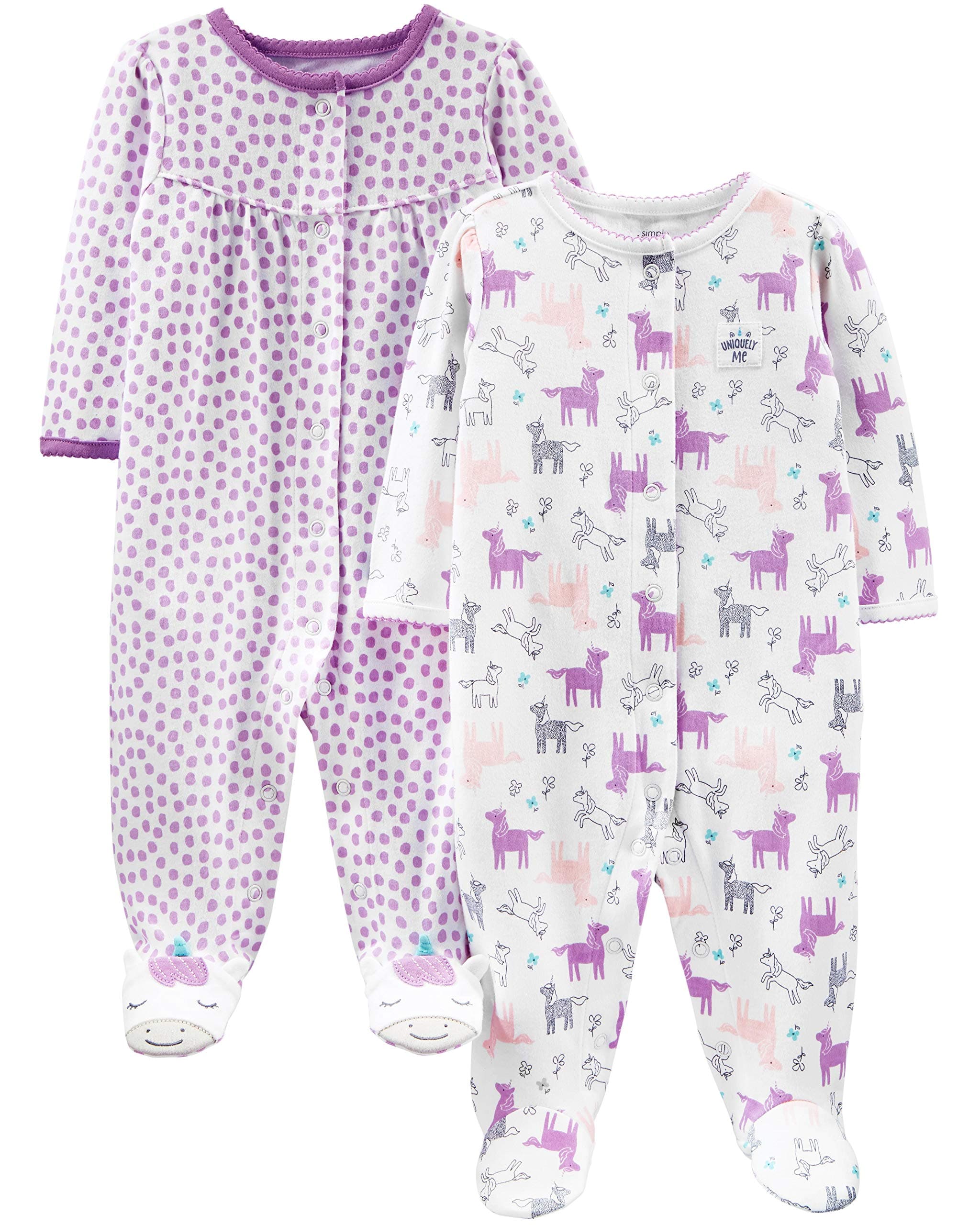 Simple JoysBaby Girls' Cotton Snap Footed Sleep and Play, Pack of 2