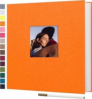 potricher Large Photo Album Self Adhesive 3x5 4x6 5x7 8x10 10x12 Pictures Linen Cover 80 Blank Pages Magnetic DIY Scrapbook Album with A Metallic Pen (Orange, 13.2x12.8 inch 80 Pages)