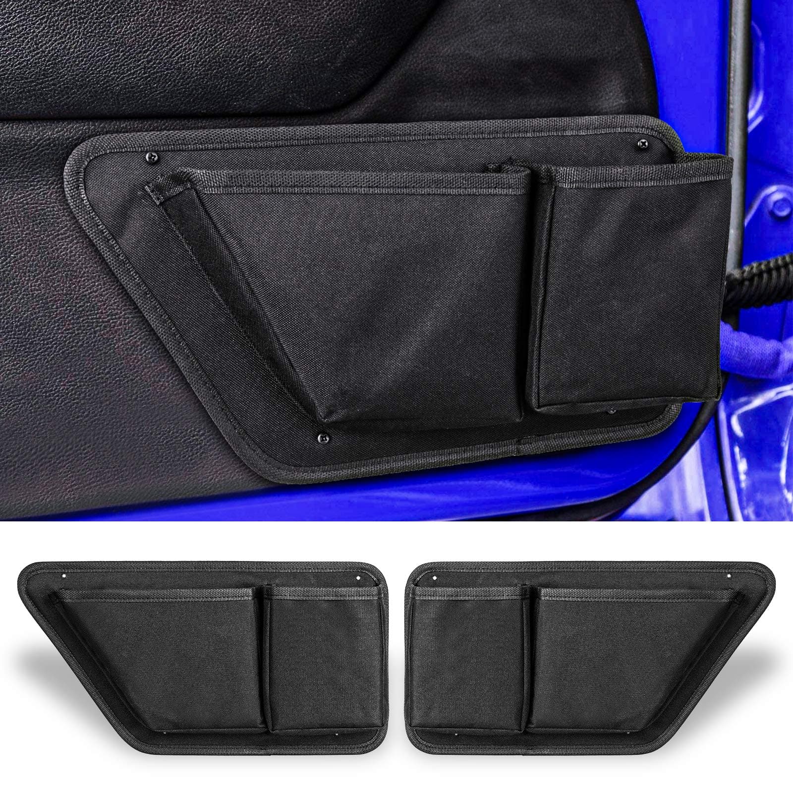 CALBEAU 2PCS Front Door Side Insert Storage Pockets Box for 2011-2018 Jeep Wrangler JK JKU, Black ABS Hook & Loop Fasteners