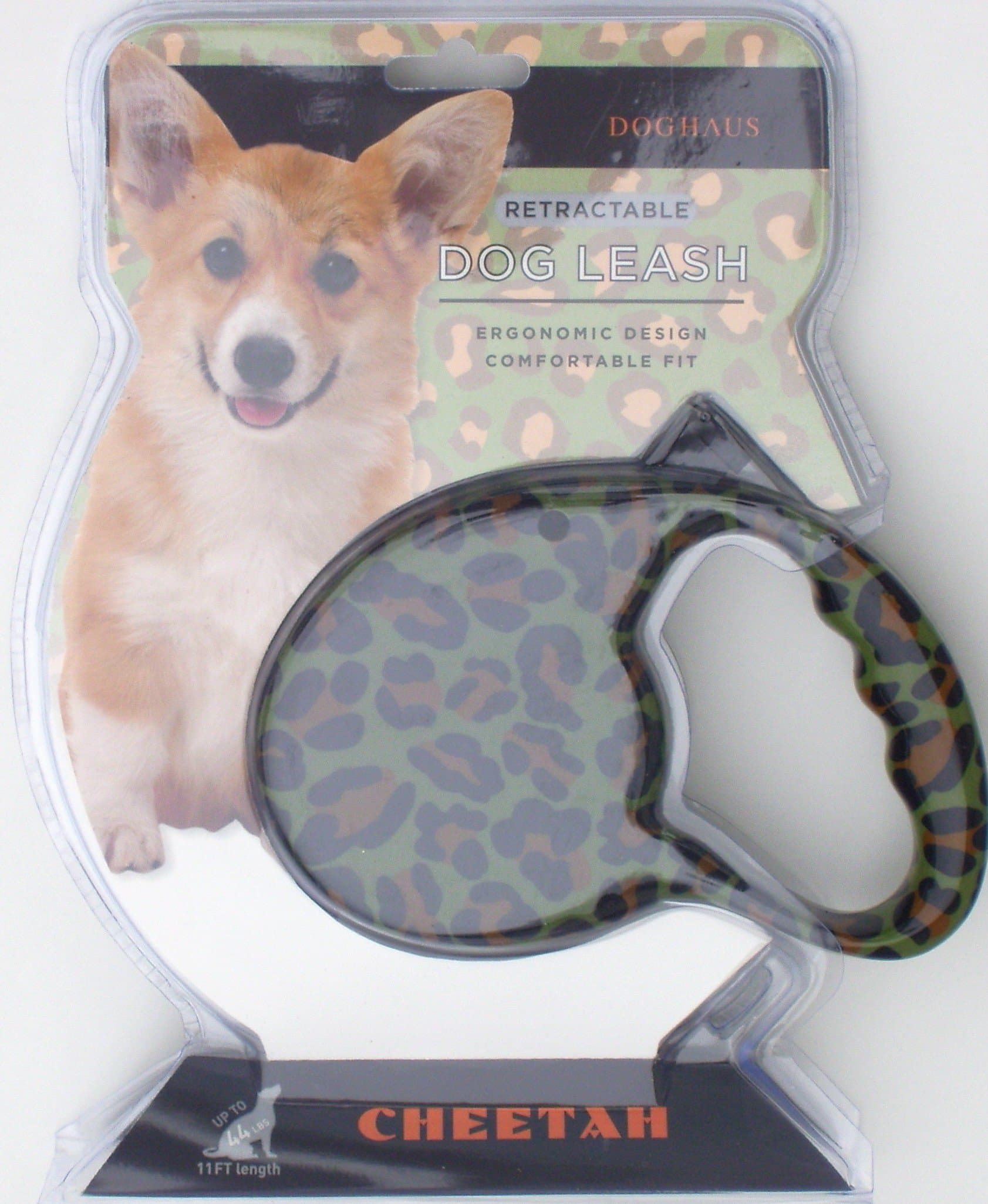 Cheetah Print, Fashion Couture Retractable Dog Leash, Up to 44 LBS, GREEN