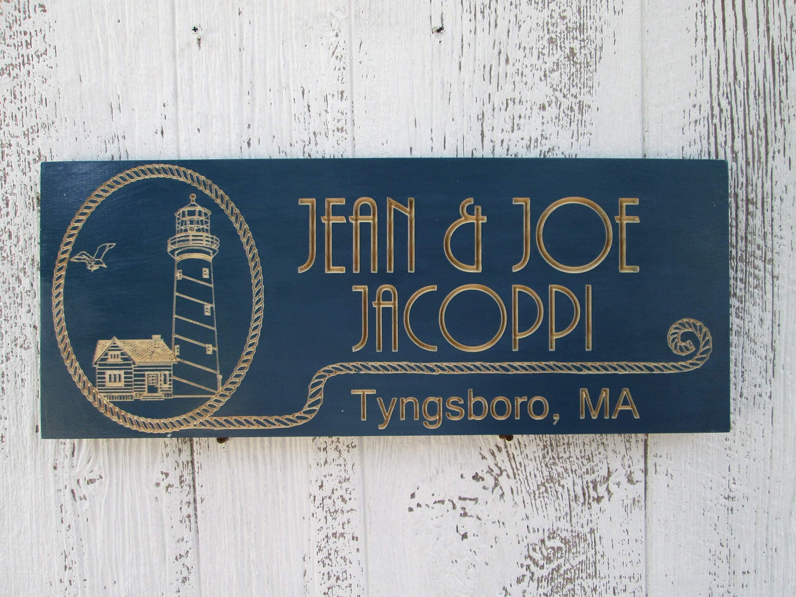 Beach House Sign with Light House, Vacation Established Date Sign, Custom Carved Wooden Signs, B103