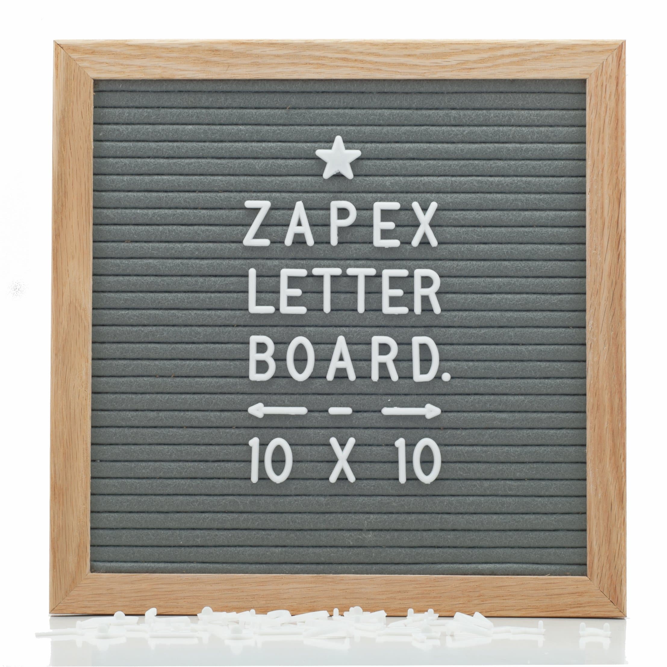 Zapex - Felt Letter Board - Changeable Letters, Numbers, Signs & Symbols | Premium Quality Oak Wood Frame | 330 Characters - Includes FREE Canvas Bag, Wooden Stand and Extra Emoji - 10x10 inches