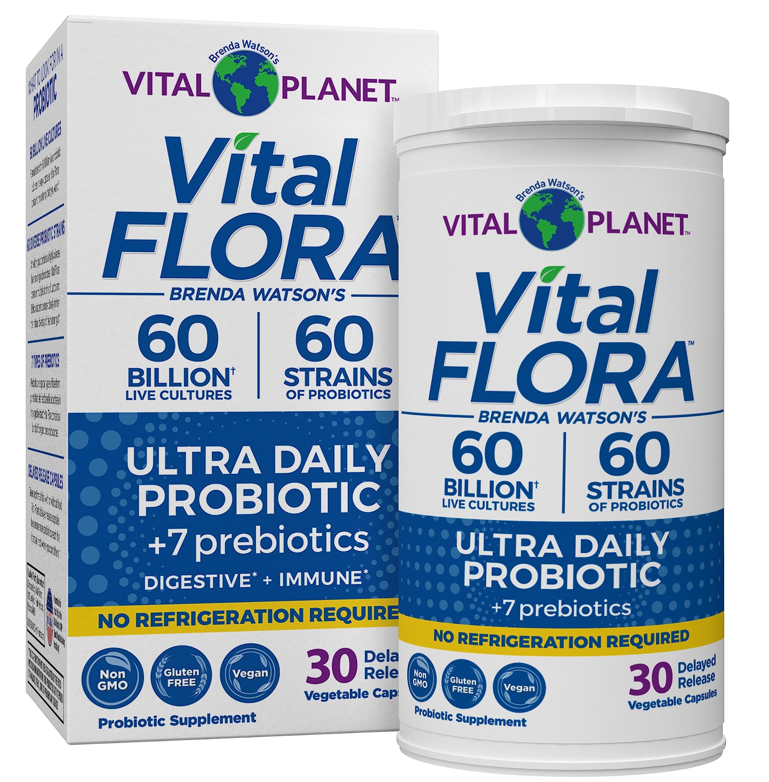 - Vital Flora Ultra Daily Probiotic 60 Billion CFU, 60 Diverse Strains, 7 Organic Prebiotics, Immune Support, Digestive Health Shelf Stable Probiotics for Women and Men 30 Capsules