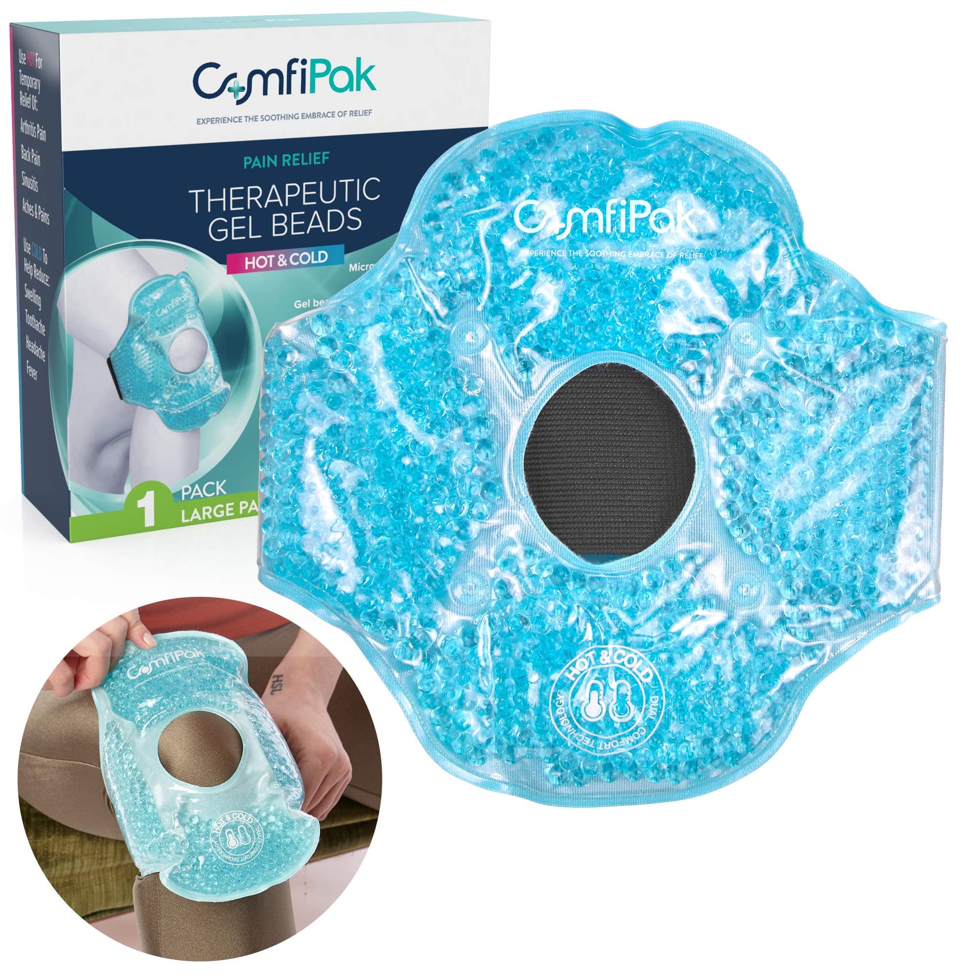 Elbow and Knee Gel Pack – Reusable Heat and Ice Packs for Injuries and Pain Relief - Gel Bead Hot and Cold Compression Pad – Freezer and Microwave Safe – ComfiPak