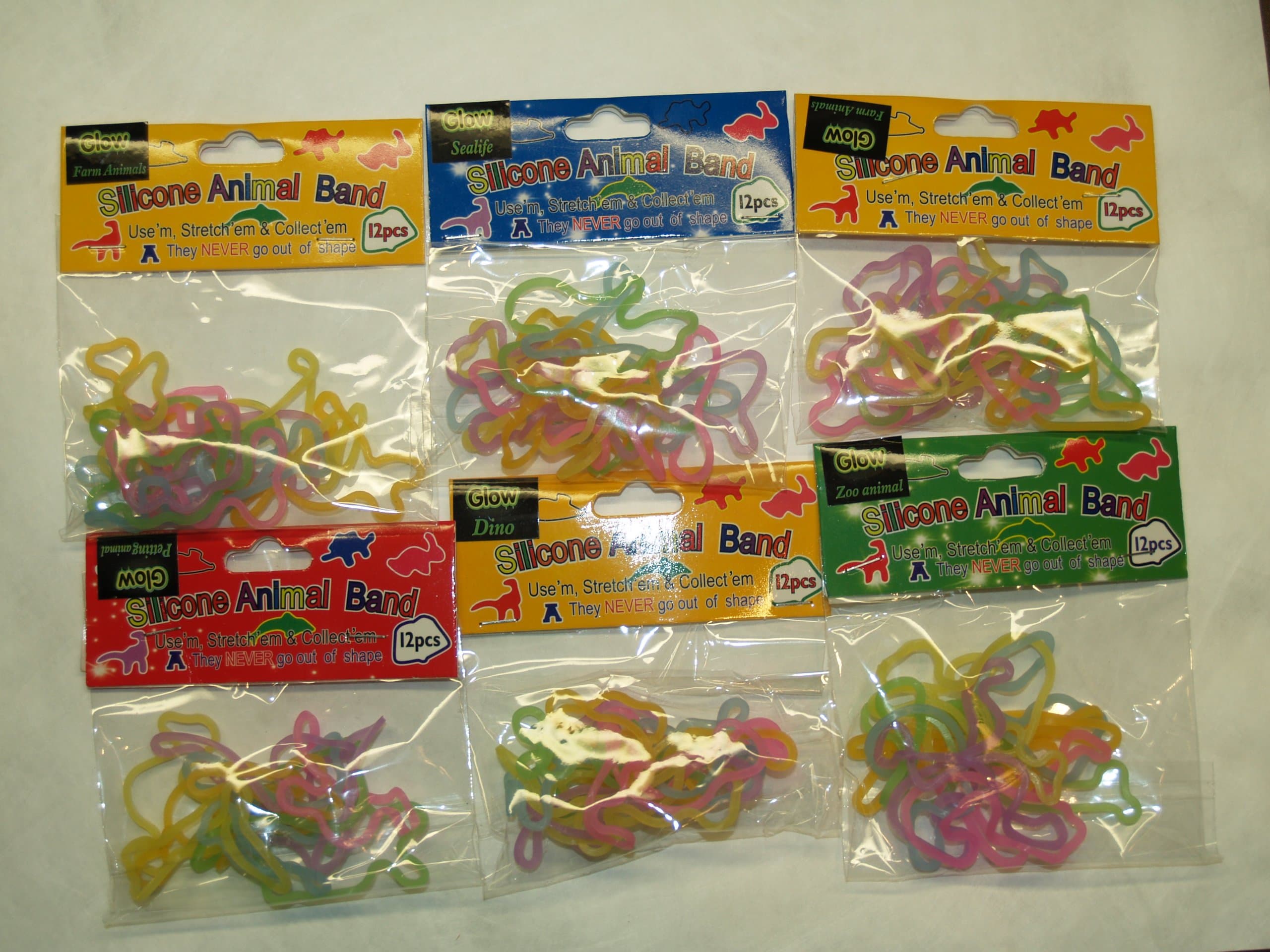Set Of 72 Animal Shaped Rubber Bands Or Bandz GLOW In The Dark 6 Packs Of 12 AssortedDINOSAURFARM ANIMALSPETTING ANIMALSSEALIFEWILD ANIMALSZOO ANIMALS