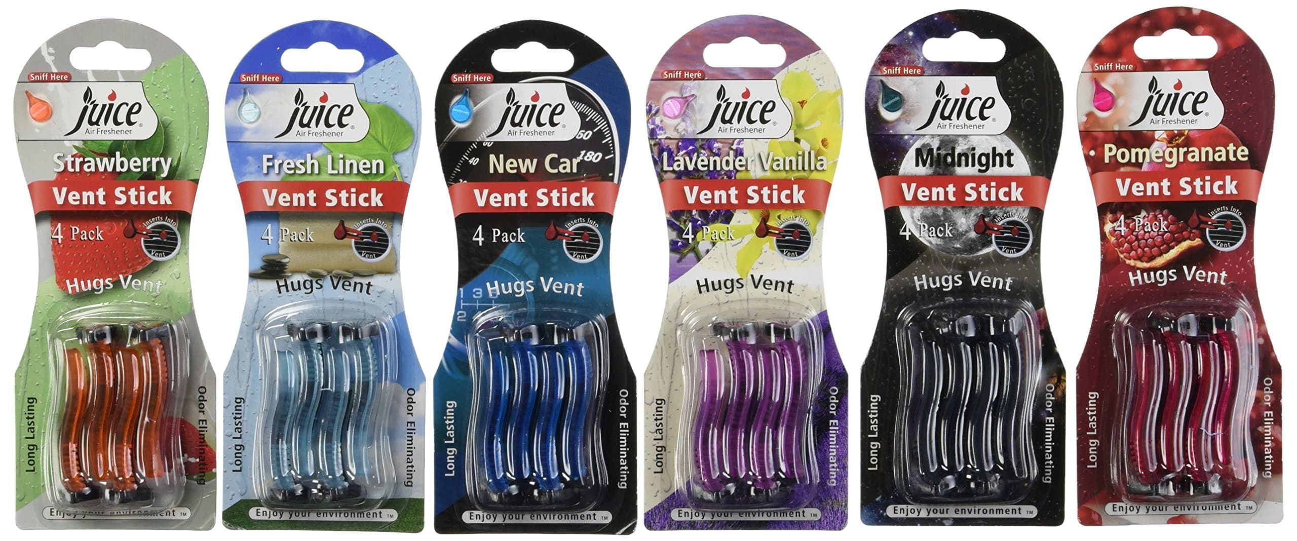 Six Pack (24pc) Air Freshener - Assorted Juice Vent Sticks - Zeeray