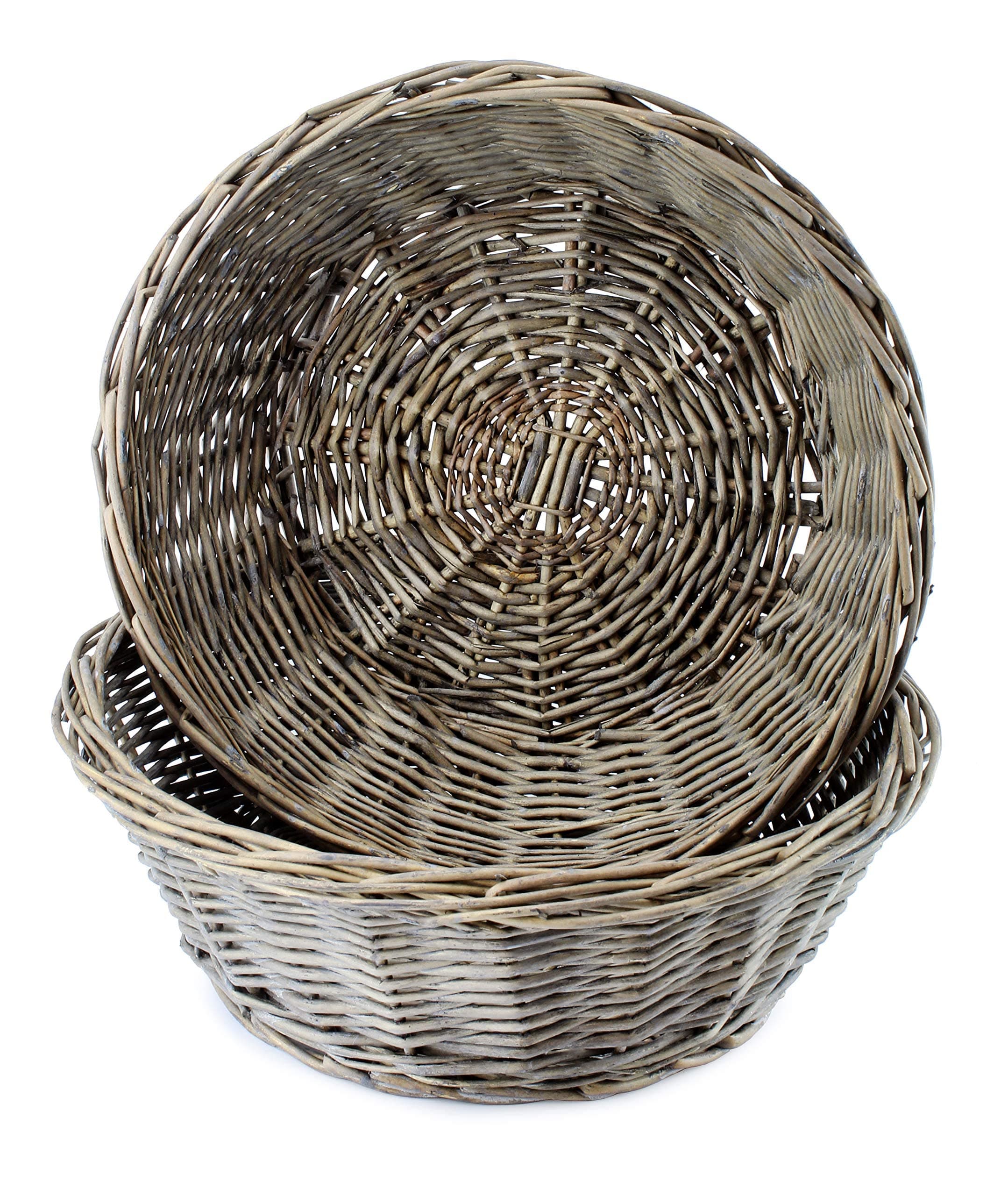 AuldHome Design Round Bread Baskets (Gray-Washed, 2-Pack), Farmhouse Rustic Woven Wicker Round Basket for Kitchen, Home and Storage