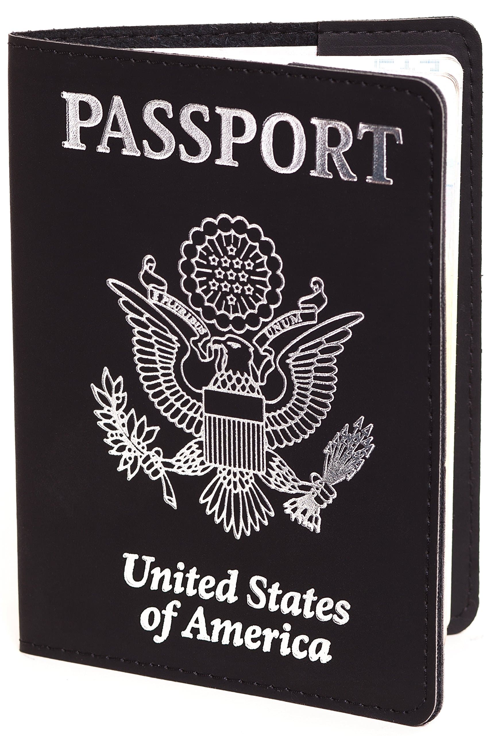 US Passport Cover - Passport Holder - Passport Case For Men Women (Black with Silver)