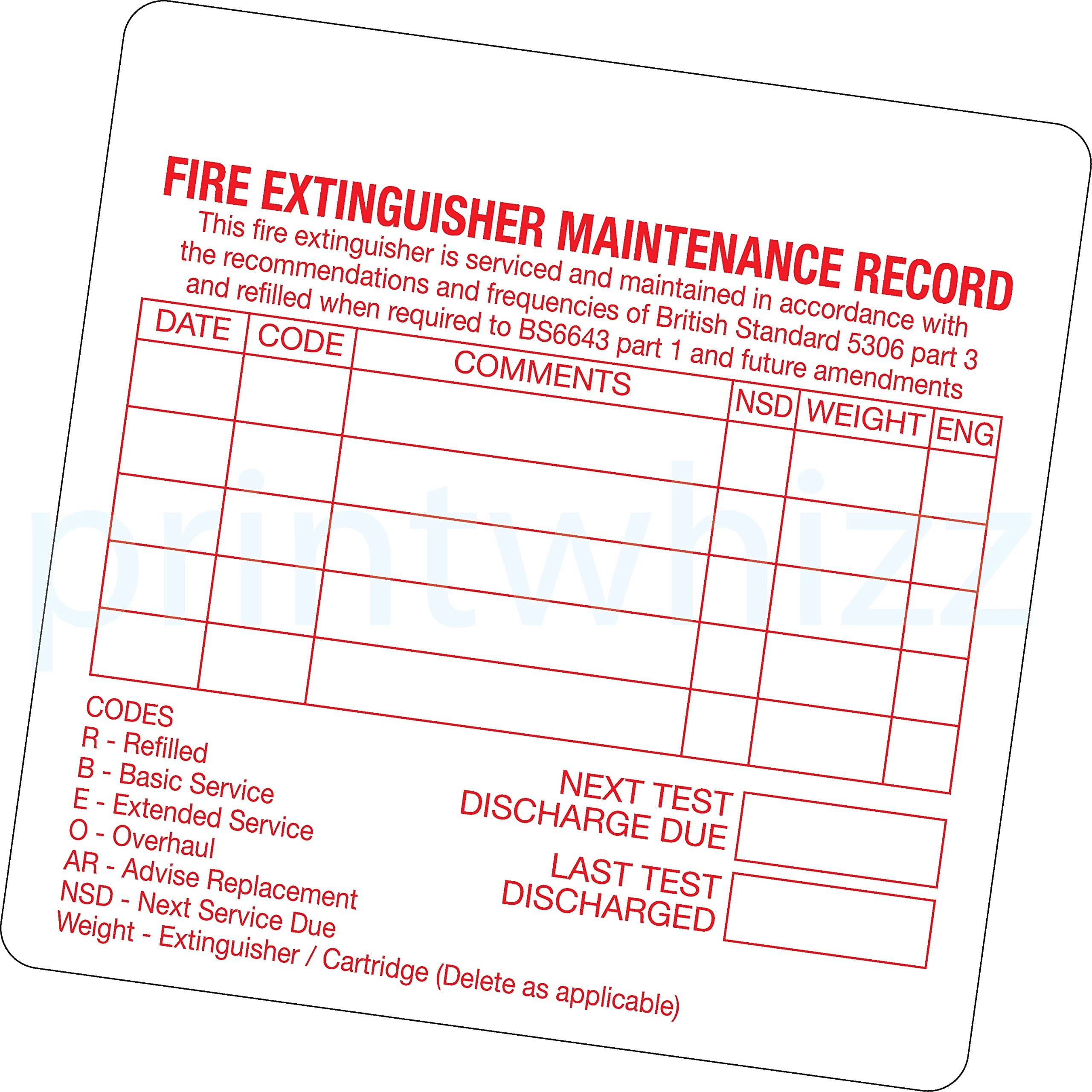 10 x Fire Extinguisher Maintenance Record Sticker Printed Vinyl Label Factory Shop