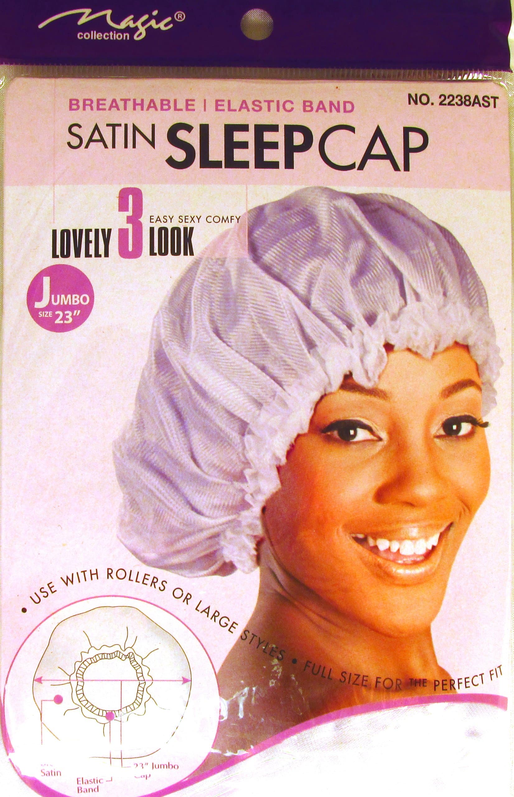 Satin Sleeping Cap, 23 JUMBO XL X-Large White Breathable and Comfortable Material, Elastic Band, Accommodate Large Hair Curlers and Rollers, Keeps Hair Styles in Place and Silky Satin Material to Help to Prevent Hair Breakage by Patriotic Christian Caps