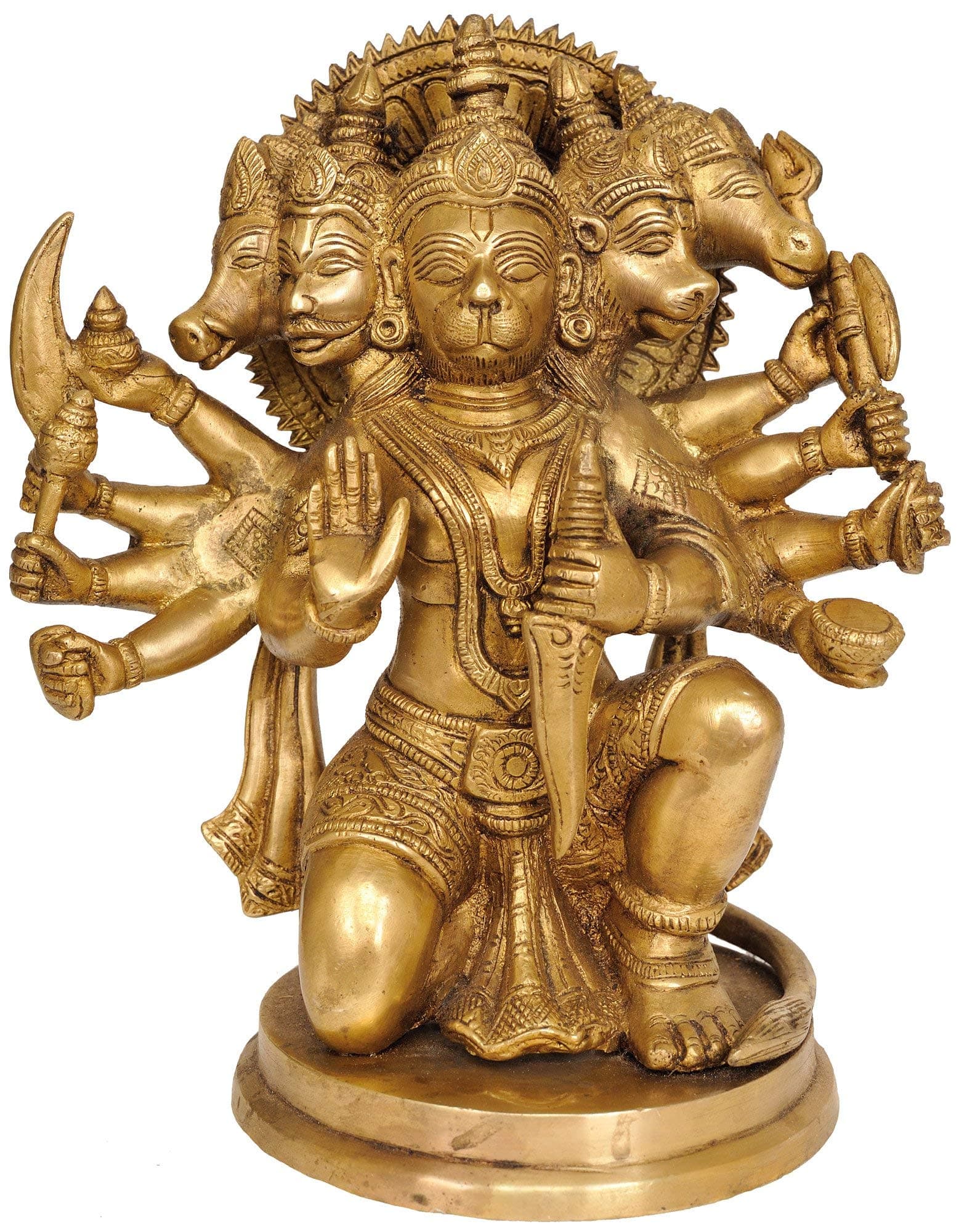 Astadhatu (8 Metals) Made Five face Shri Hanuman Ji Idol/ Panchmukhi Bajrangbali Brass Sculpture/ 5 faced Siddh Hanuman ji Brass Statue to protect from all kind of negative energies- Vrindavan (8 cm)