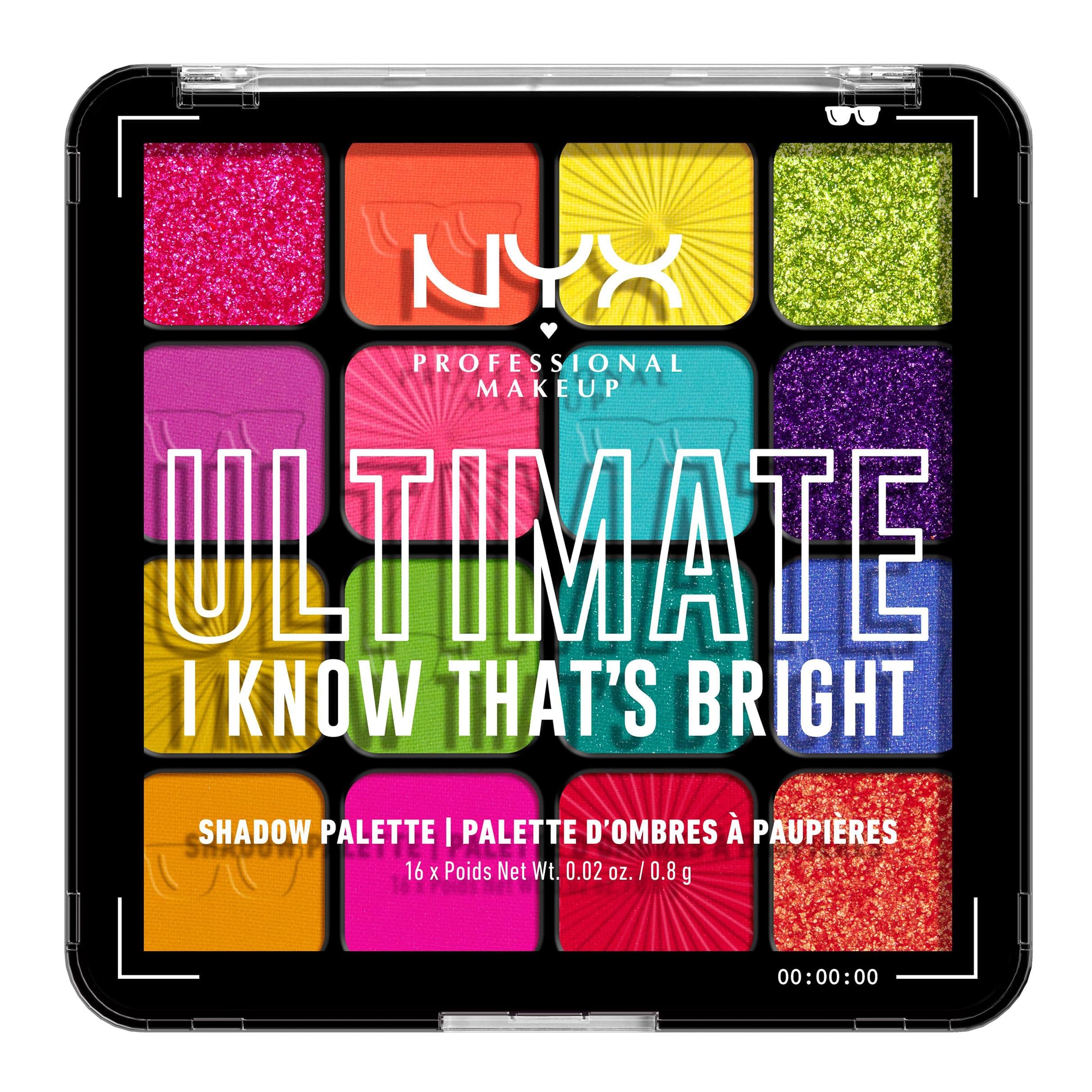 Ultimate Shadow Palette, 16 Vibrant True-To-Pan Eyeshadow Shades, Metallics, Shimmers, Colours and Nudes in Pressed Pigments, Vegan, I Know That's Bright, 0.8 g