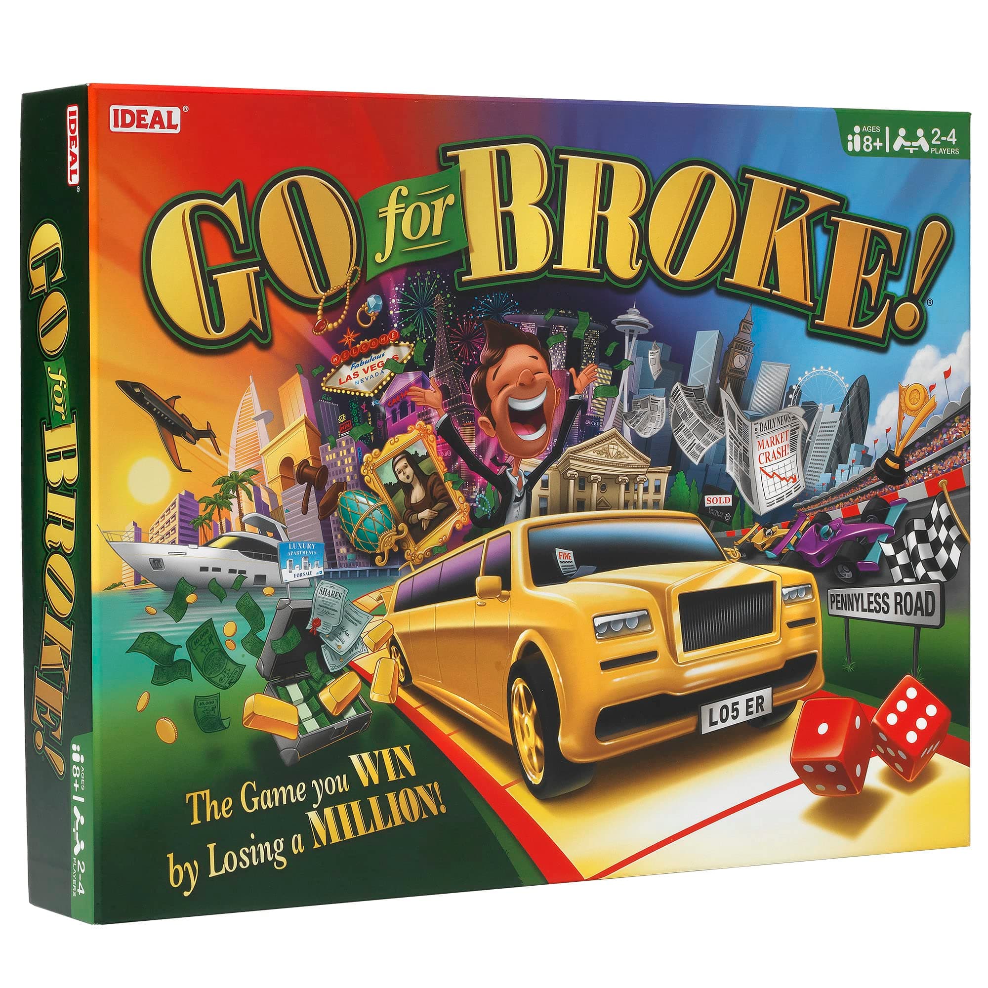 IDEAL, Go for Broke: The Game You Win By Losing a Million, Classic Games, for 2-4 Players, Ages 8+