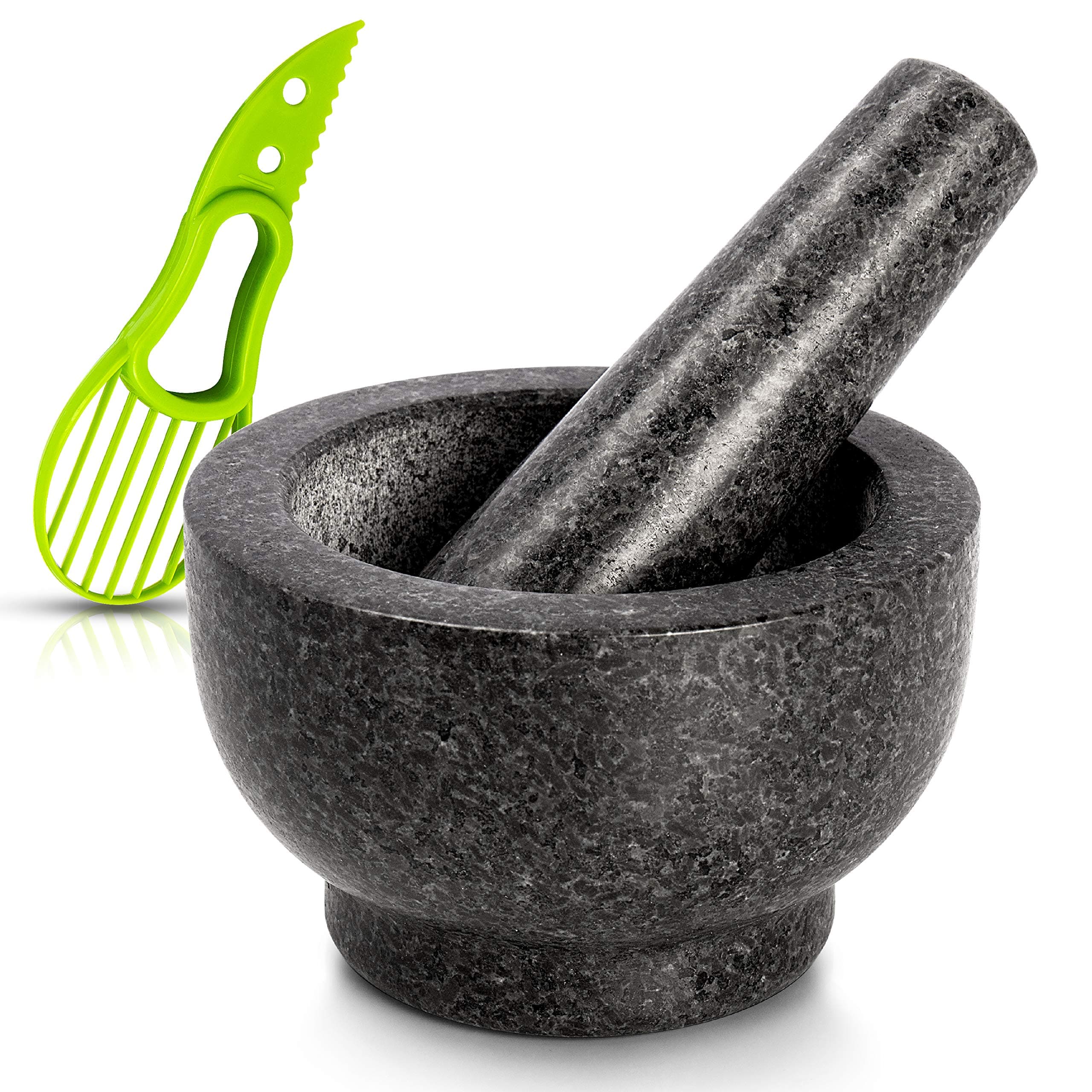 Mortar and Pestle Set Made of 100% Granite Large Natural Food Grinder and Spice Grinder for Kitchen Serve Dishes Beautifully at the Table with Avocado Slicer Polished Mortar Pestle Polished Granite