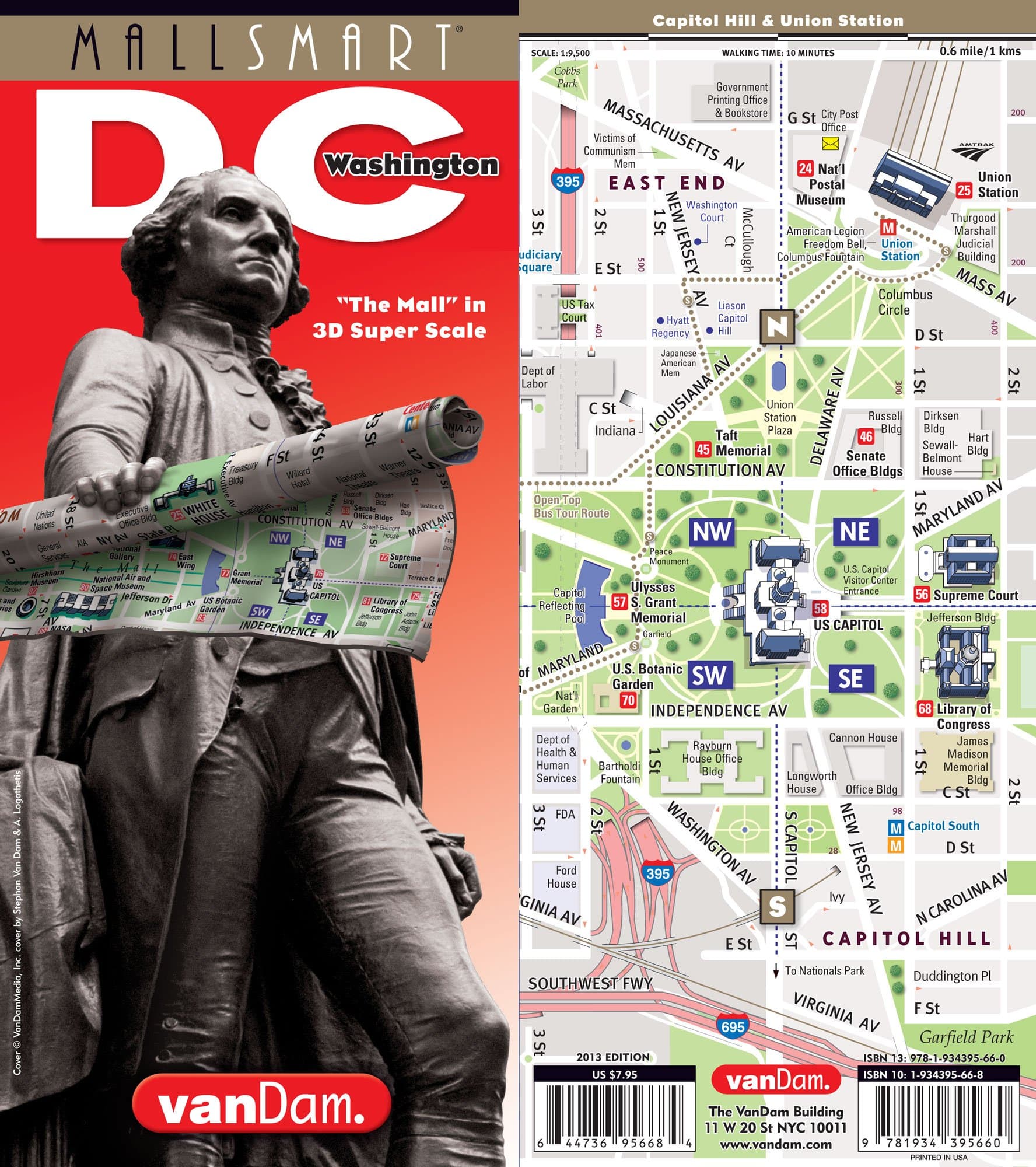 StreetSmart Washington DC by VanDam - City Street Map of Washington DC with special The Mall detail - Laminated folding pocket size city travel and subway map