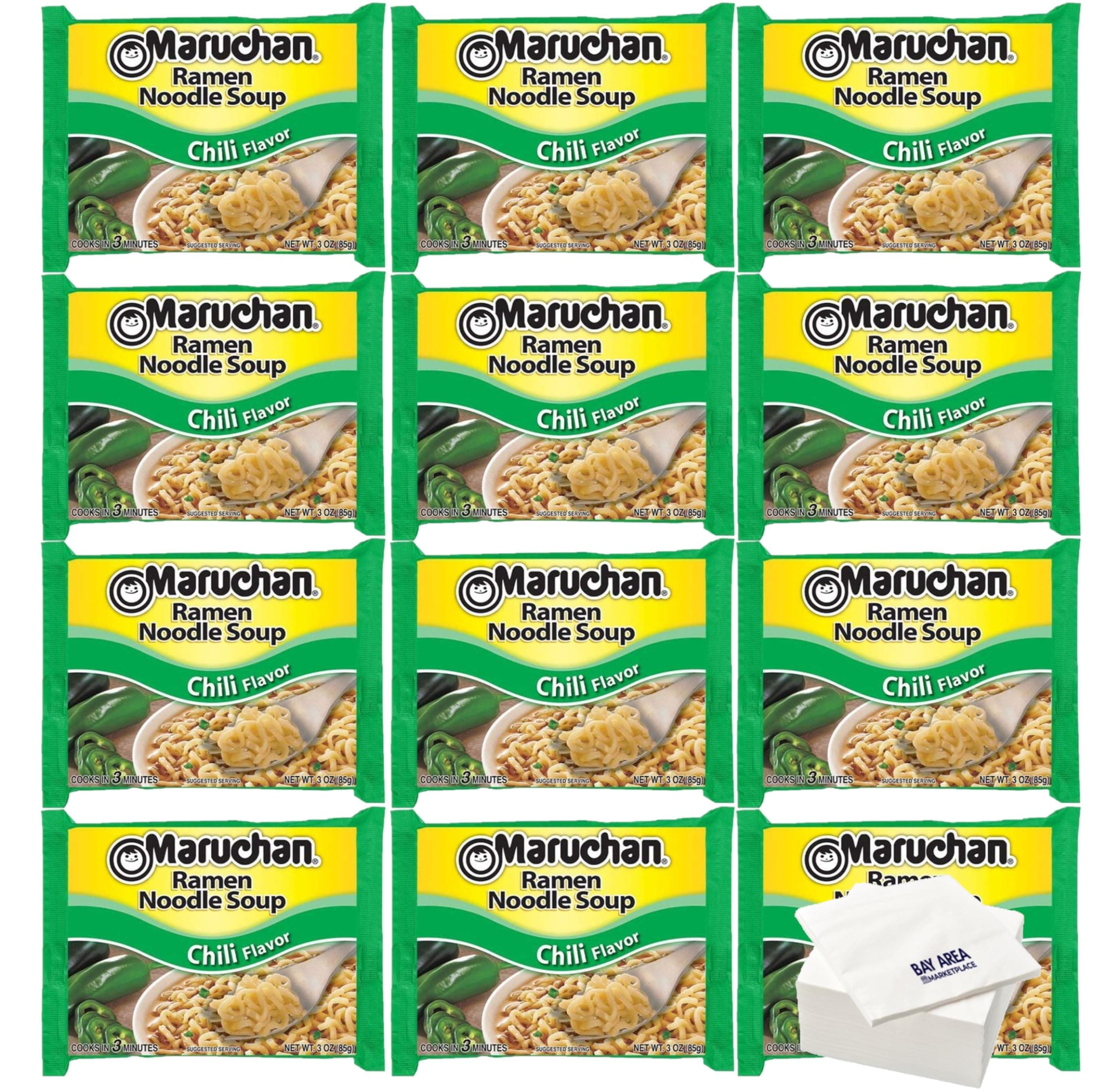 Maruchan Ramen Chili Flavor, (Pack of 12) with Bay Area Marketplace Napkins