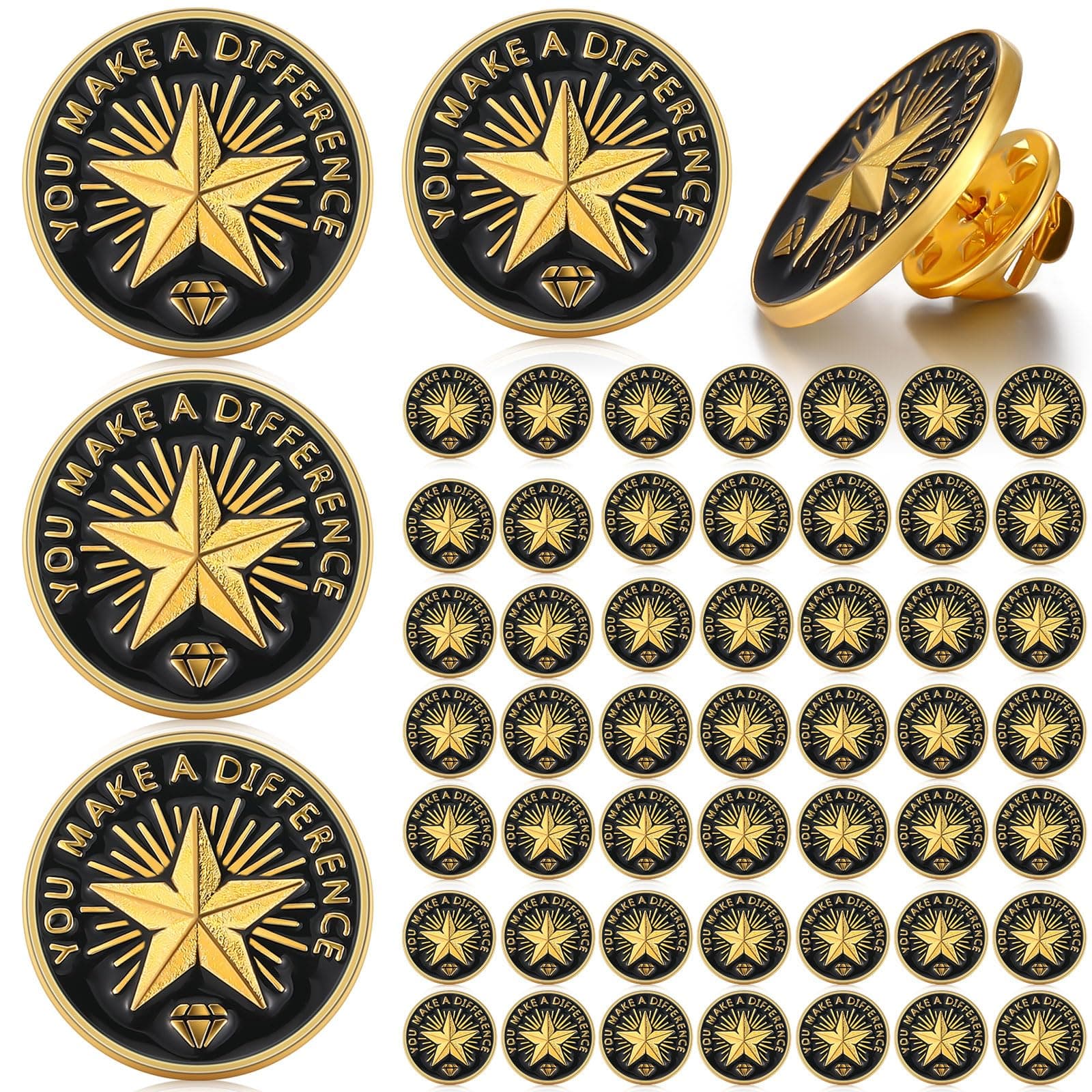 Ceenna 50 Pcs Employee of The Month Lapel Pin Bulk Star Recognition Appreciation Gift Enamel Gold Plated Performance Reward Gift for Staff Team Volunteer Nurse Teacher(Make A Difference)