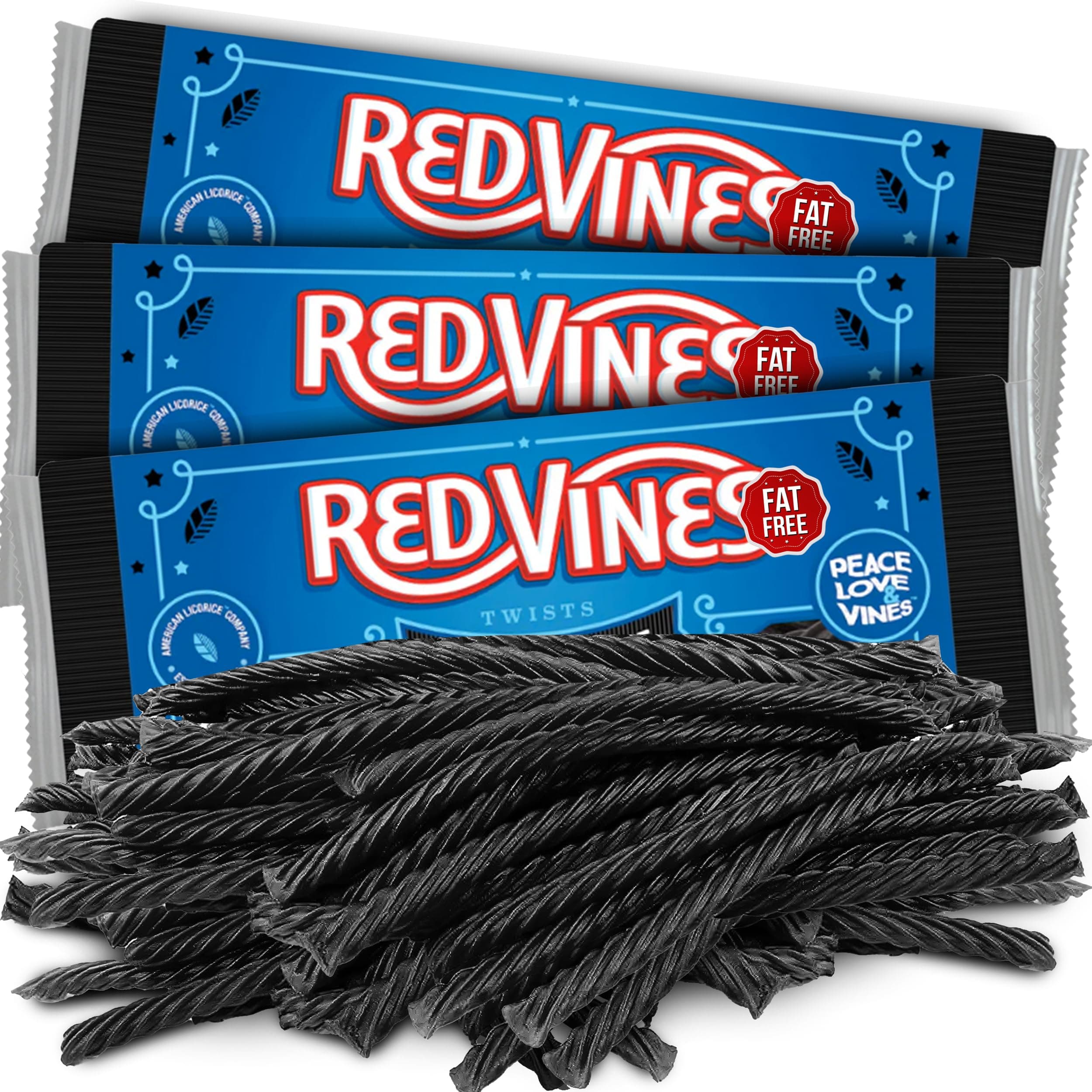 ZompoZ Redvines Black Licorice Twists Chewy Candy, 3 Pack, Original Fat Free Licorice, Soft Black Licorice Flavored Candy Tray, Black Licorice Party Candy Bulk, 5 Oz Each