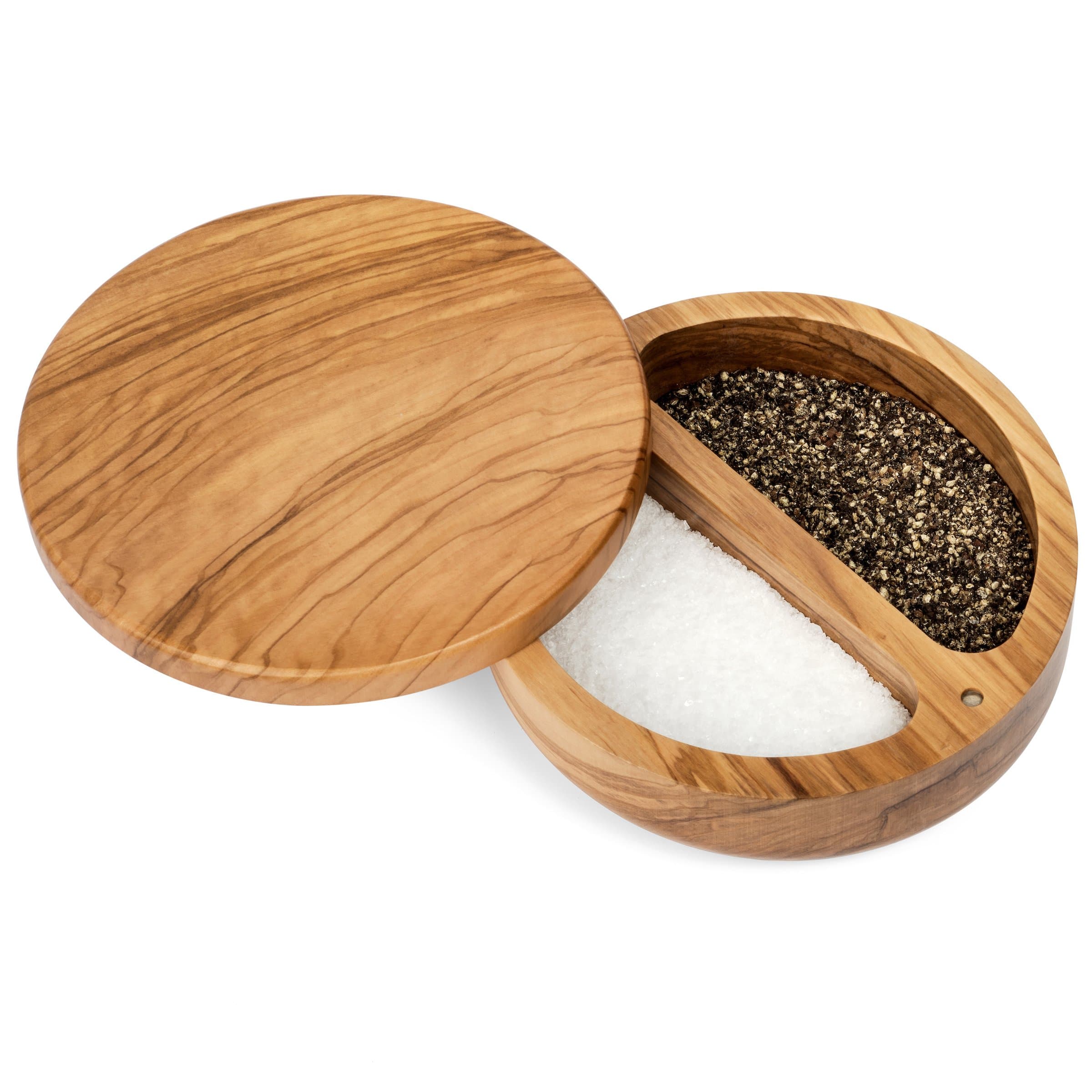 Hudson Essentials Olive Wood Salt Box - Kitchen or Dining Table Spice and Herb Container | Genuine Olive Wood - 5.5" Diameter